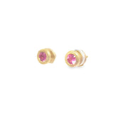 0.66ct Pink Sapphire Bezel Set Studs In 18ct Yellow Gold