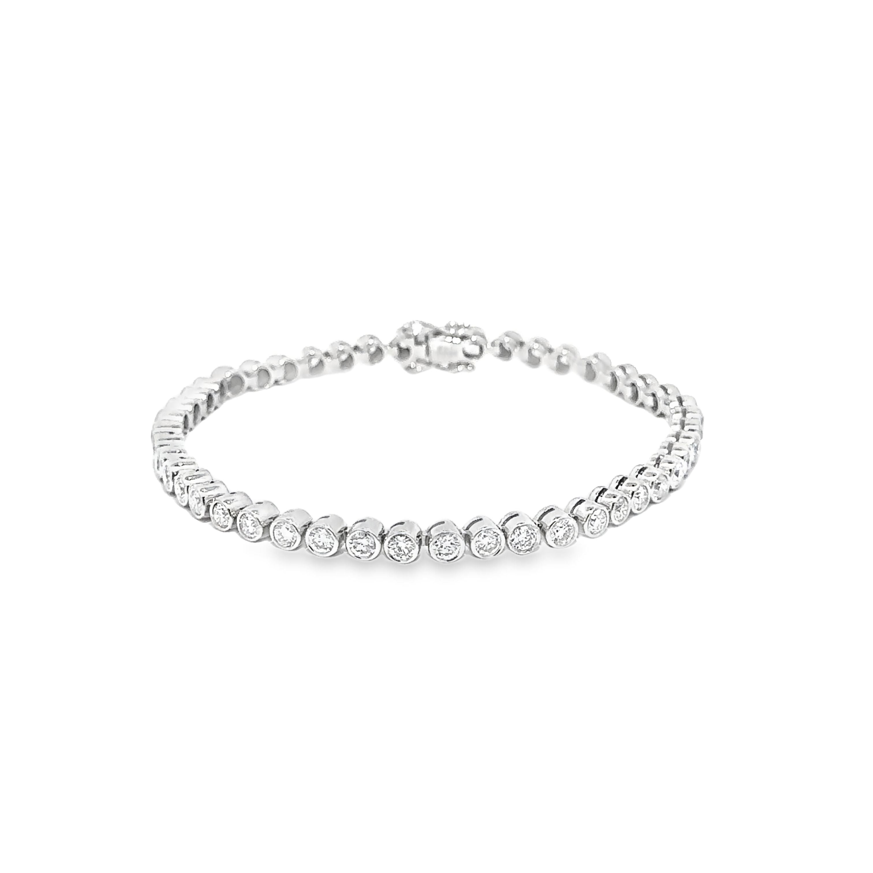 4.00ct Natural Diamond Tennis Bracelet Bezel Setting In 18ct White Gold
