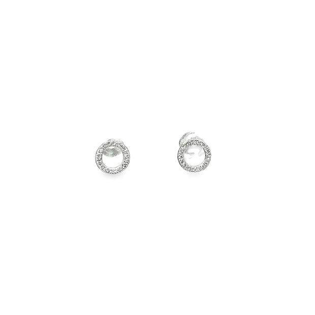 0.09ct Natural Round Brilliant Cut Diamond Circle Stud Earrings Set In 18ct White Gold