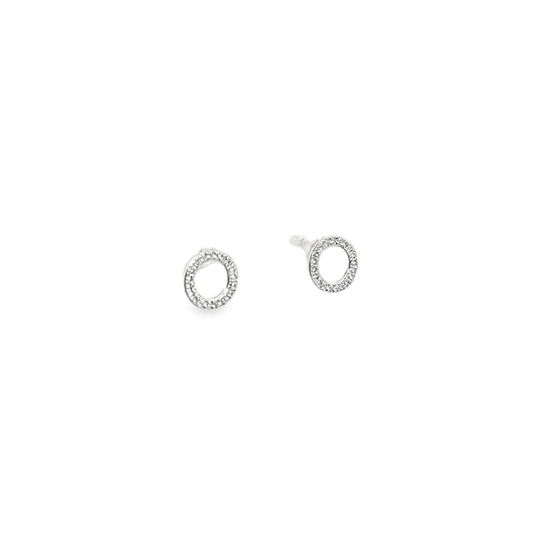 0.09ct Natural Round Brilliant Cut Diamond Circle Stud Earrings Set In 18ct White Gold