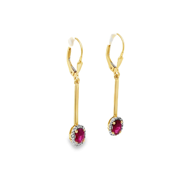 1.36ct Ruby And Diamond Drop Earrings Set in 18ct Yellow Gold