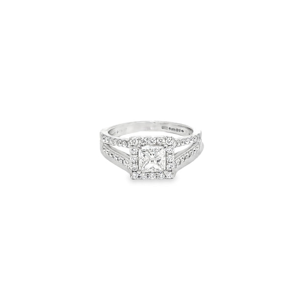 0.70ct Natural Diamond Centre Set In A Split Diamond And Halo Platinum Shank