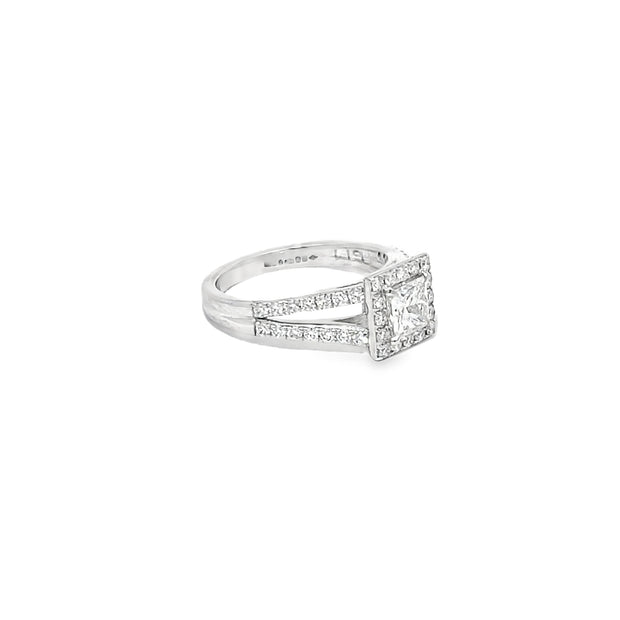 0.70ct Natural Diamond Centre Set In A Split Diamond And Halo Platinum Shank