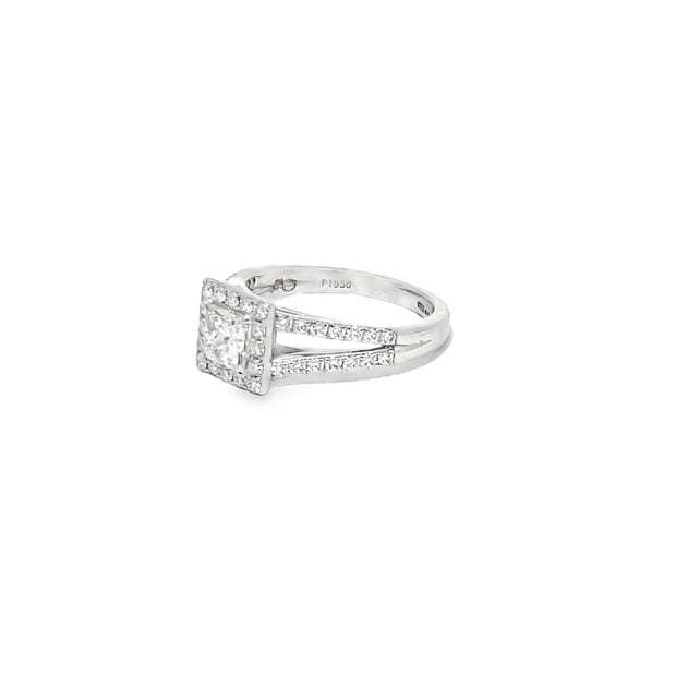 0.70ct Natural Diamond Centre Set In A Split Diamond And Halo Platinum Shank