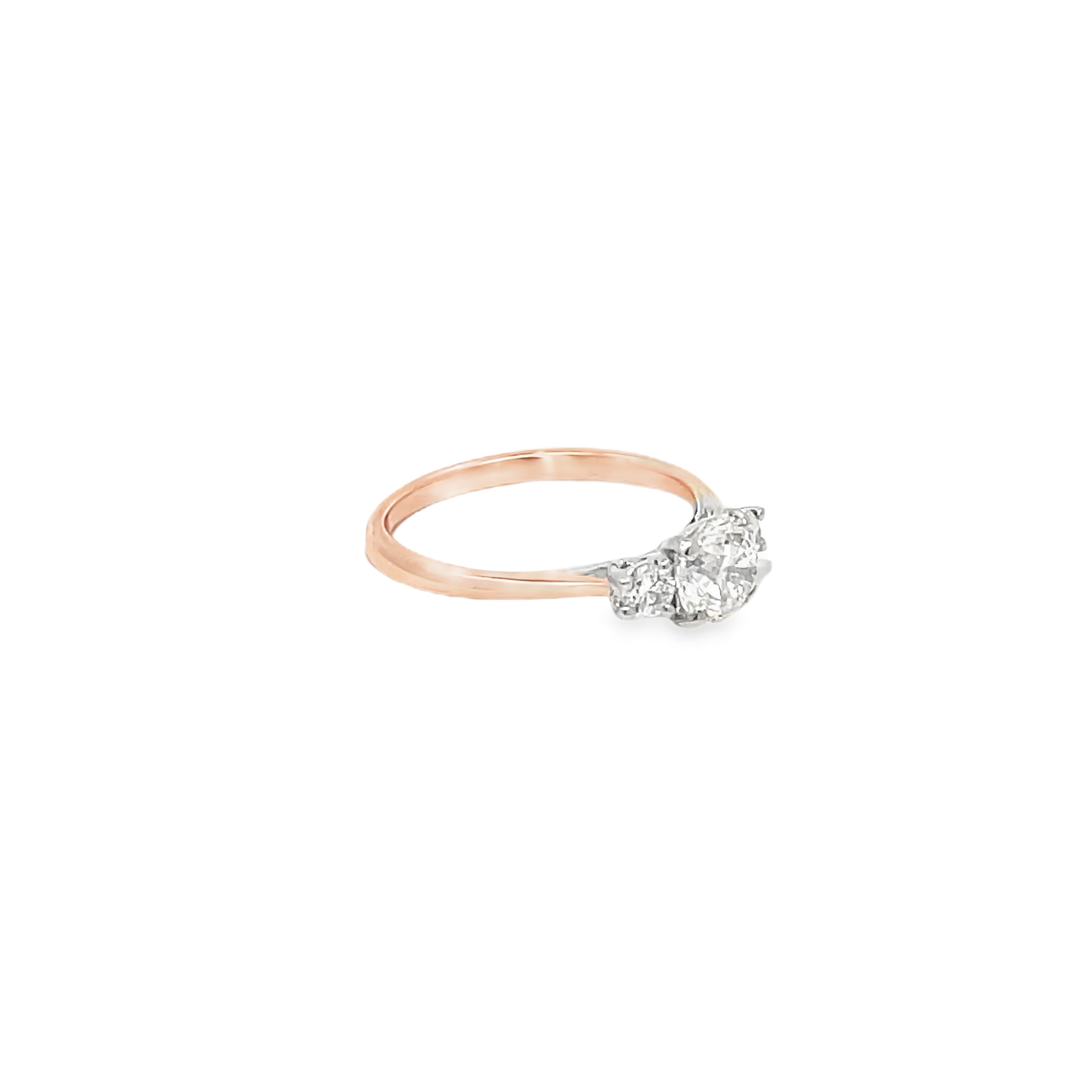 0.90ct Natural Diamond Trilogy Ring Set In 18ct Rose Gold