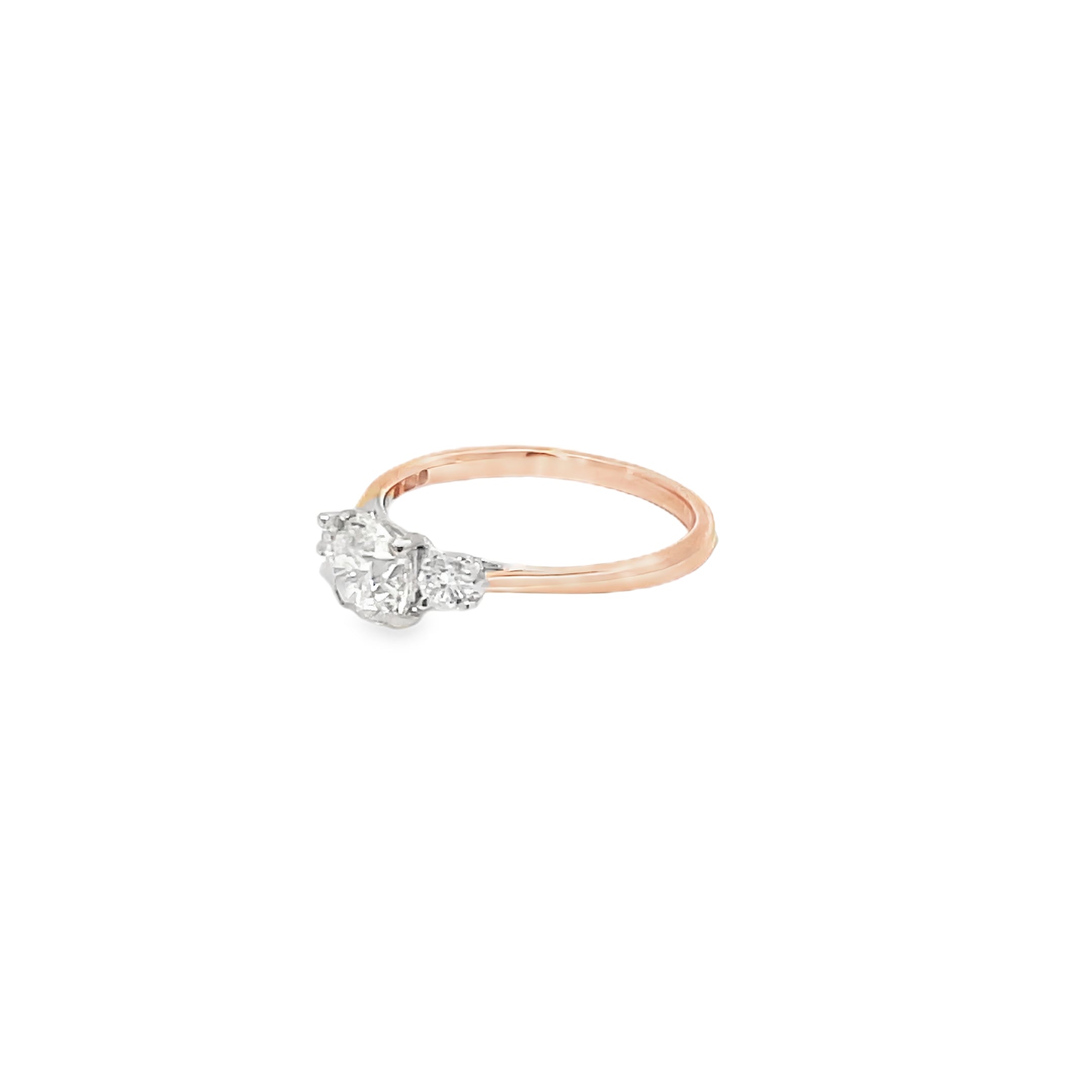0.90ct Natural Diamond Trilogy Ring Set In 18ct Rose Gold