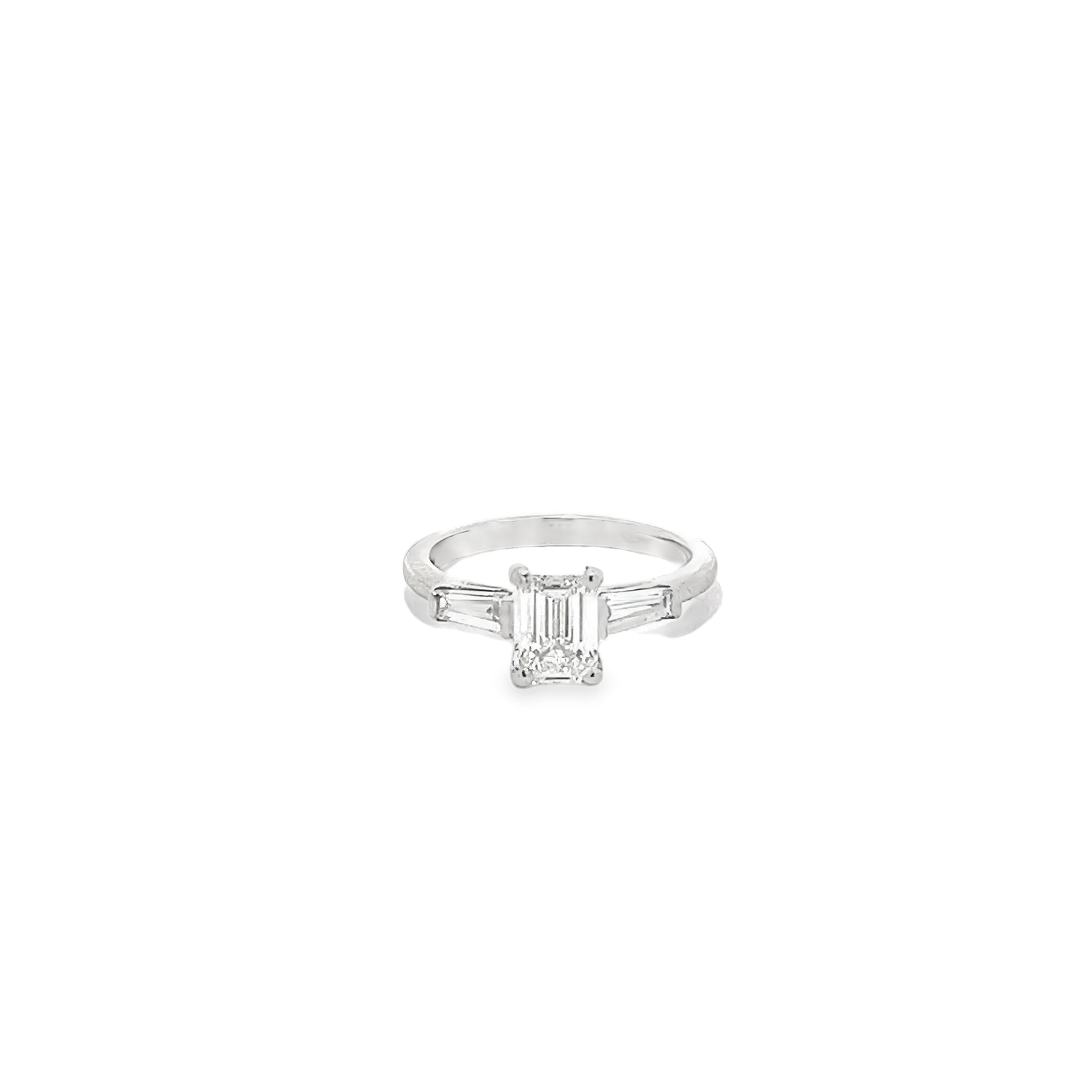 1.01ct Lab Grown Emerald Cut Diamond Engagement With Tapered Baguette Sides Ring Set In Platinum