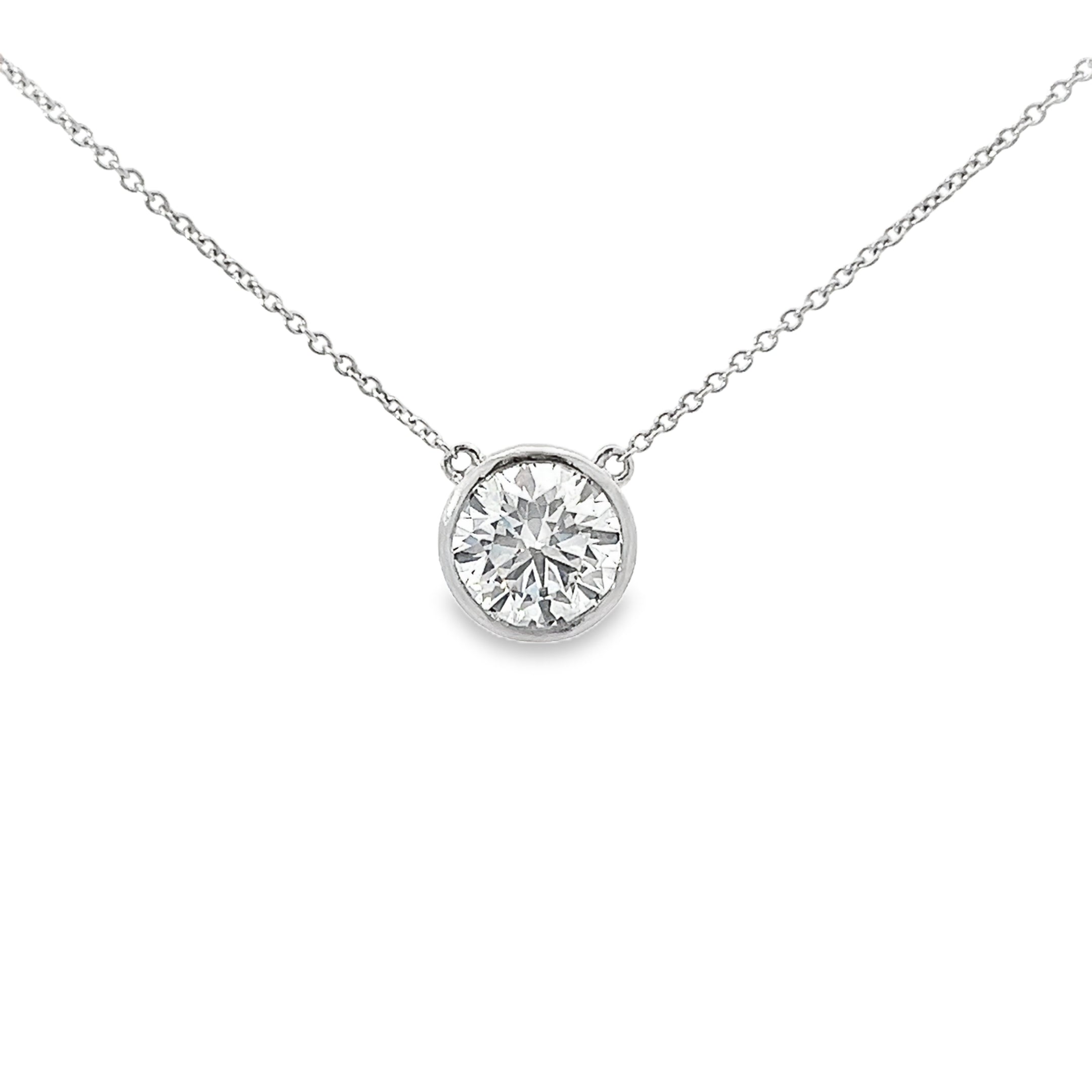 2.71ct Lab Grown Round Brilliant Cut Diamond Necklace Bezel Set In Platinum