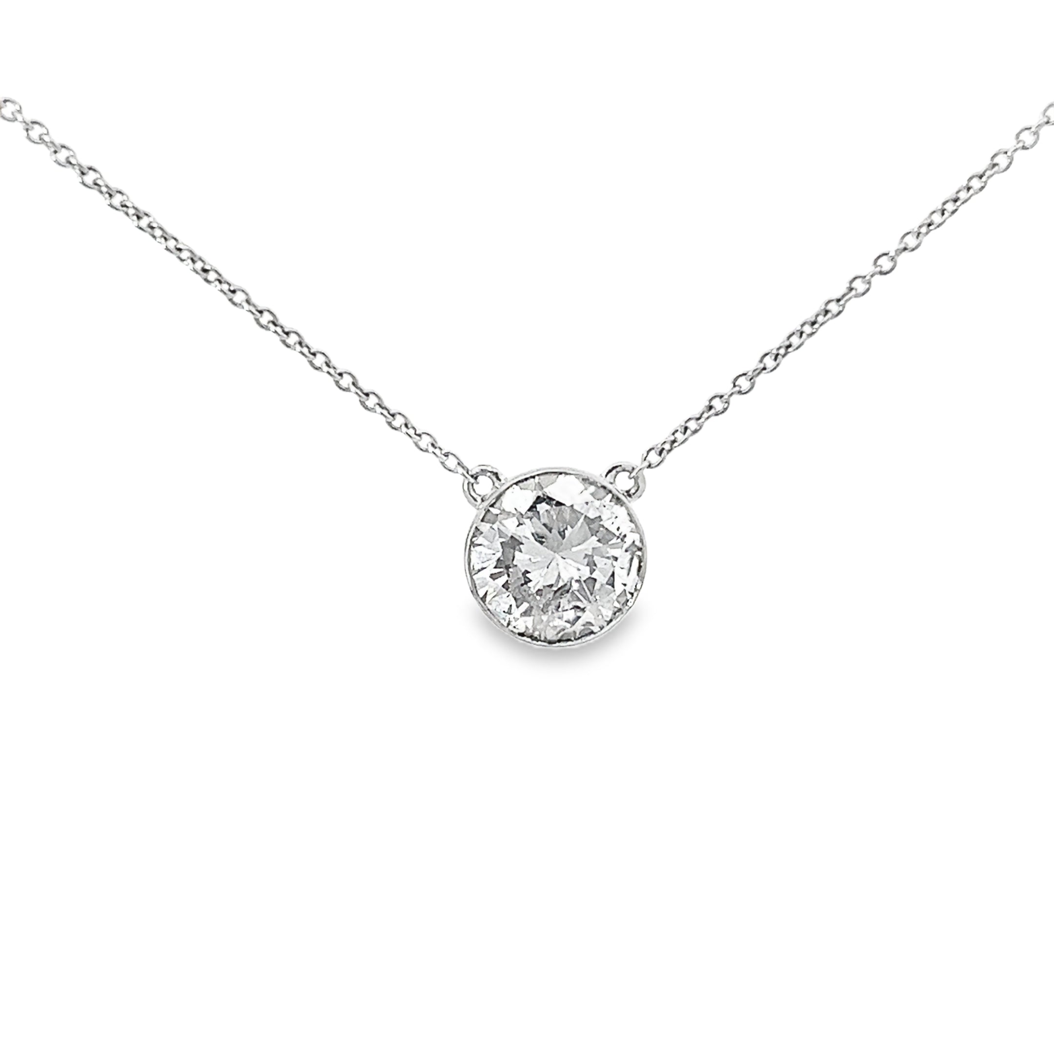 2.38ct Lab Grown Round Brilliant Cut Diamond Necklace Bezel Set In Platinum