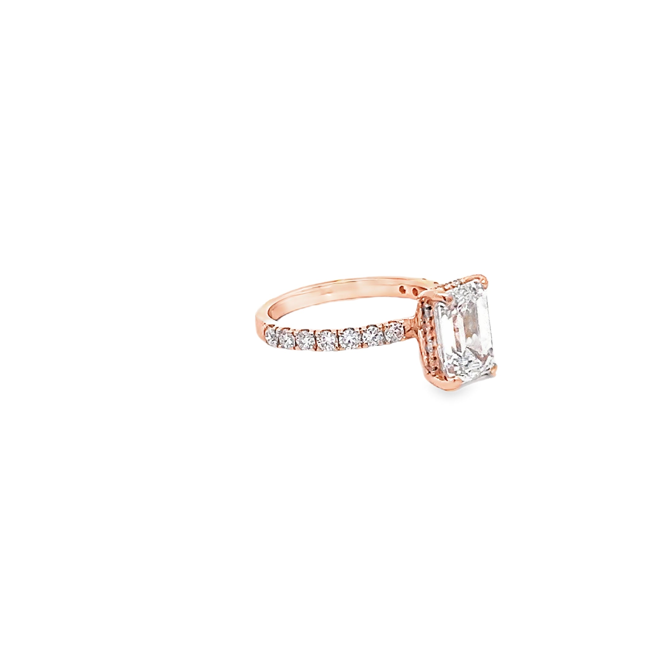 2.67ct Lab Grown Emerald Cut Diamond Engagement Ring Set in 18ct Rose Gold