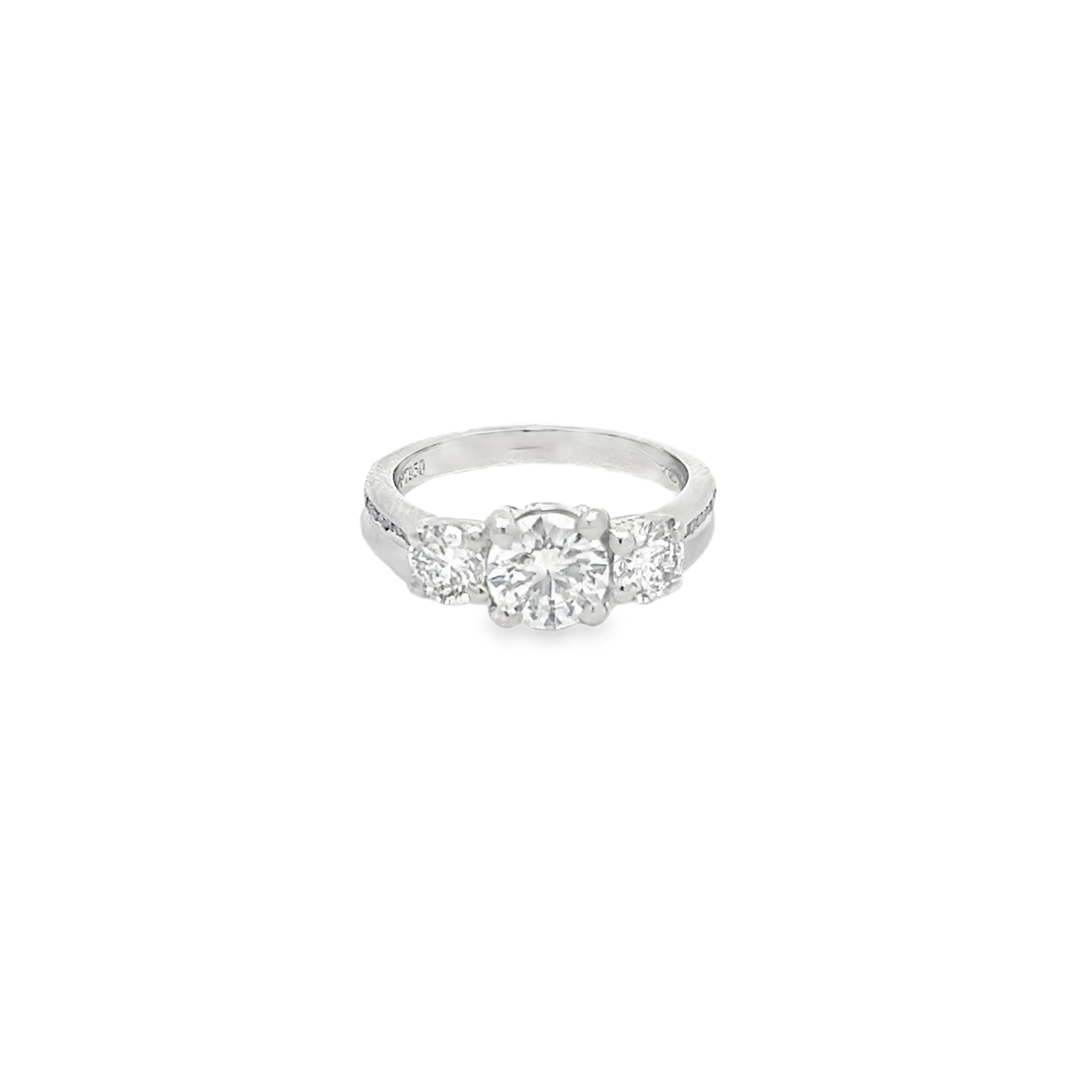 1.67ct Lab Grown Round Brilliant Cut Diamond Trilogy Ring Set In Platinum