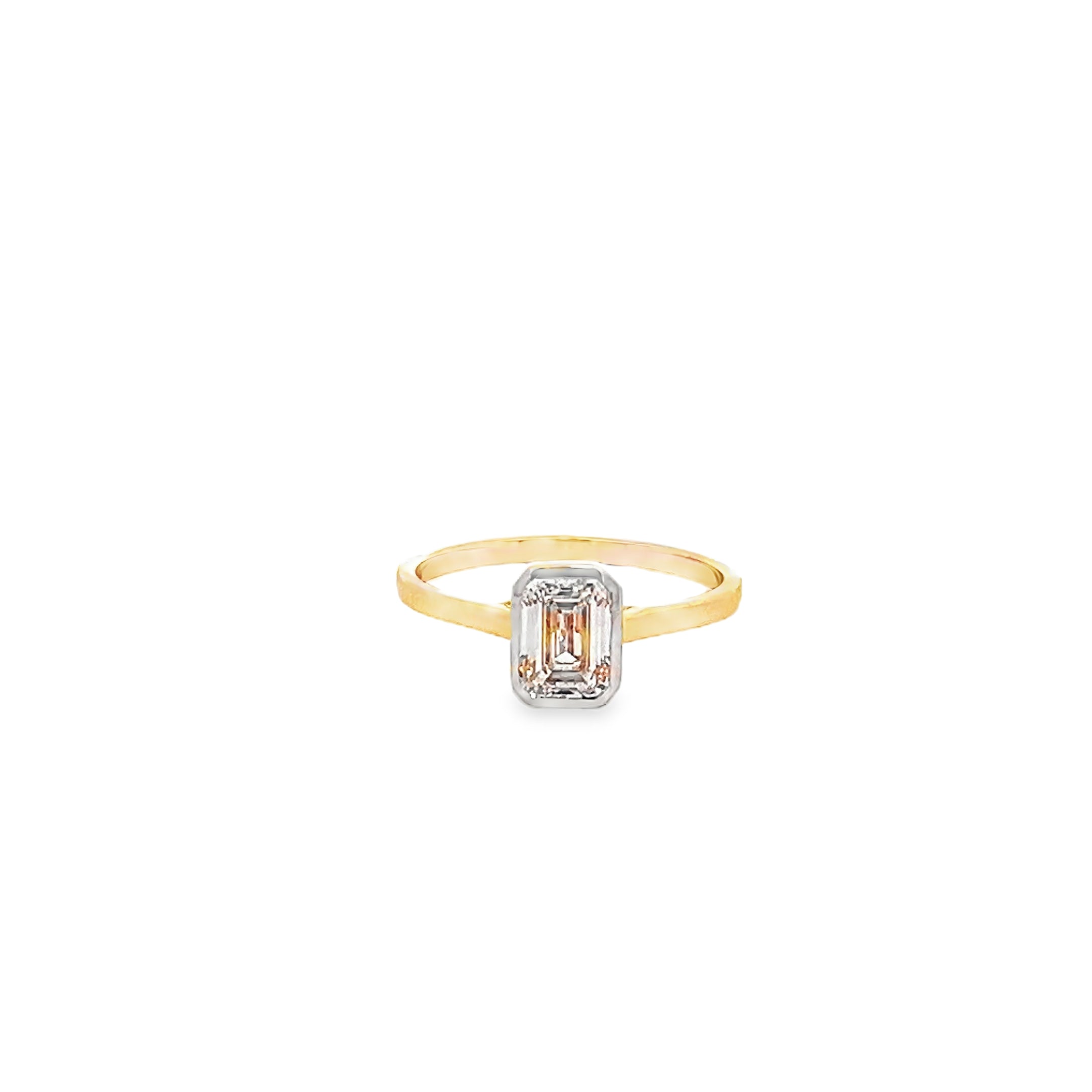 1.04ct Emerald Cut Lab Grown Diamond Bezel Set In 18ct Yellow Gold