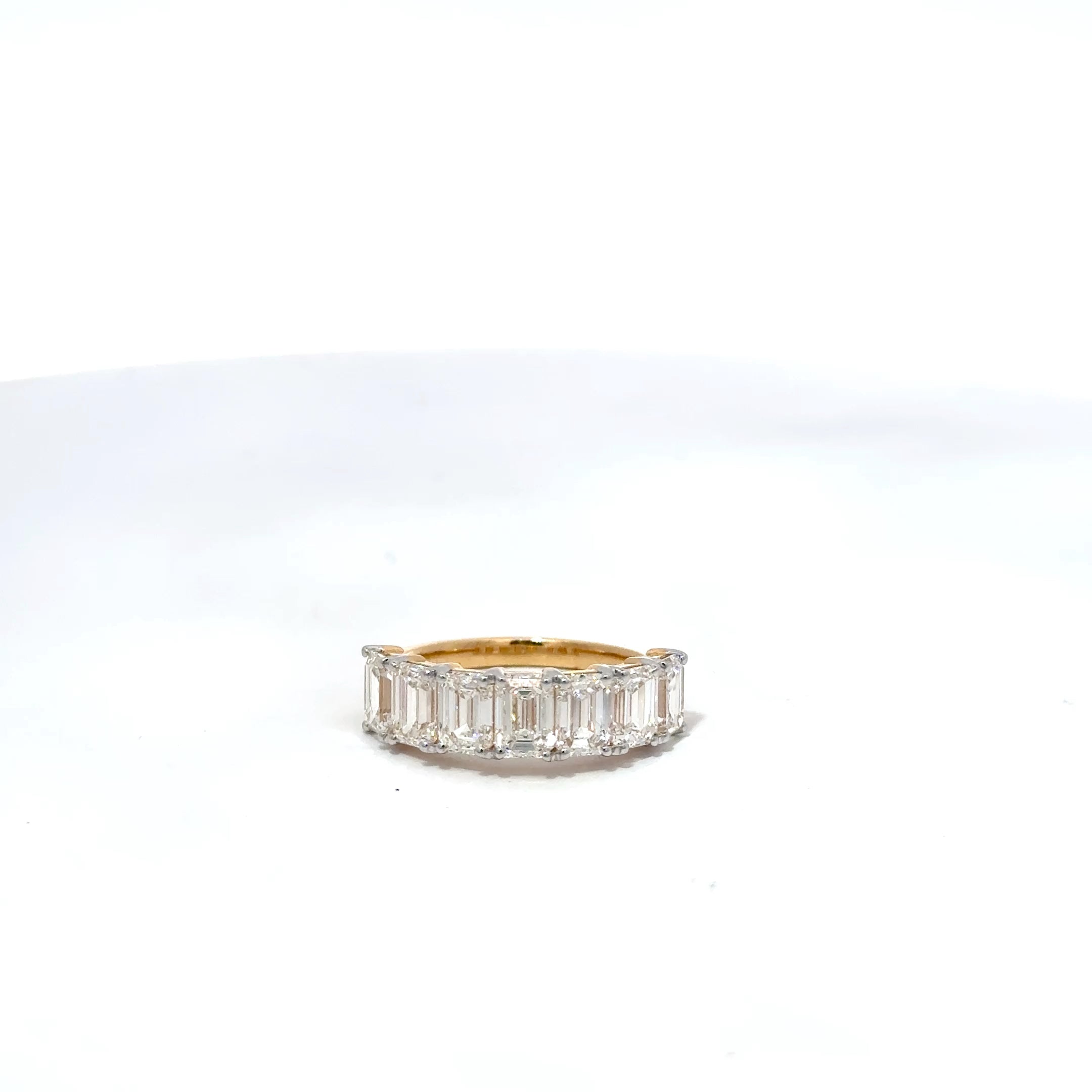 3.94ct Emerald-Cut Lab Grown Diamond Eternity Ring Set in 18ct Yellow Gold