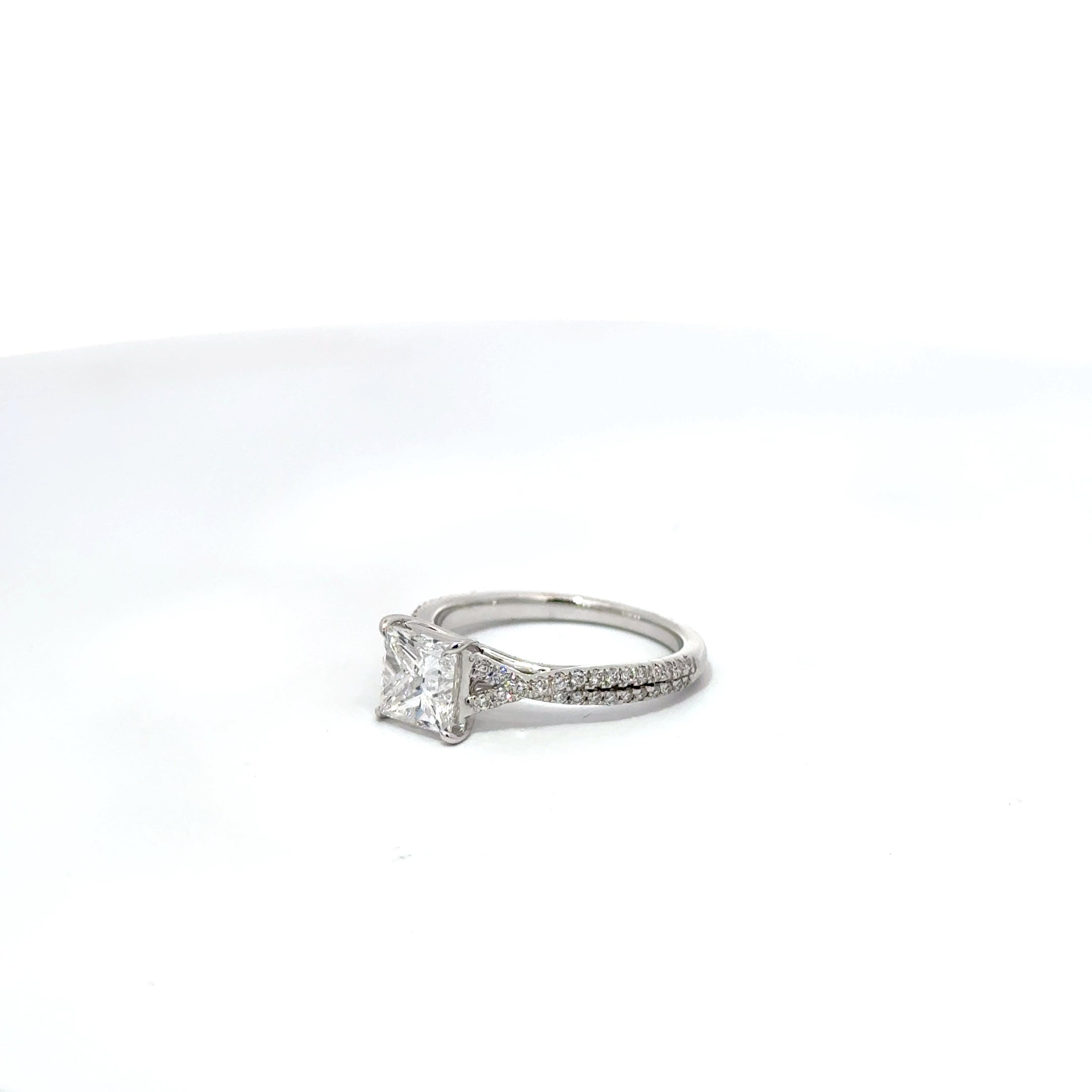 1.78ct Princess Cut Lab Grown Diamond Set In 18ct White Gold With Diamond Set Shoulders