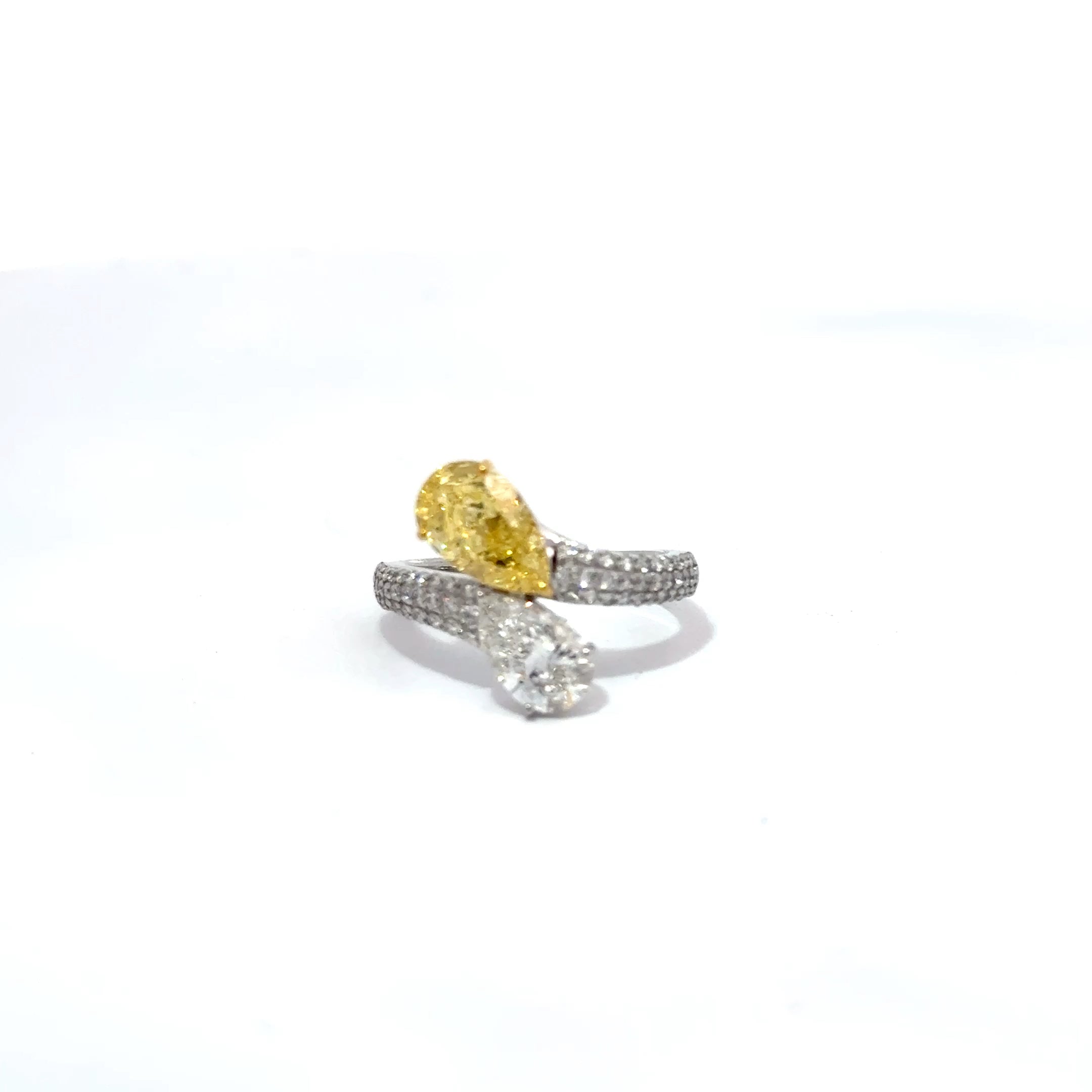 3.44ct Toi et Moi Lab Grown Fancy Intense Yellow Pear Cut Diamond Set In 18ct White Gold With Diamond Set Shoulders
