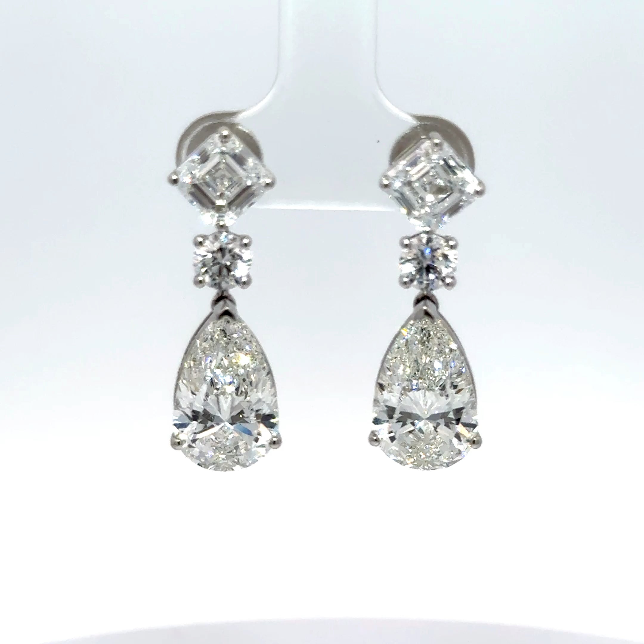 12.55ct Lab Grown Multi-Stone Drop Earrings Set In 14ct White Gold