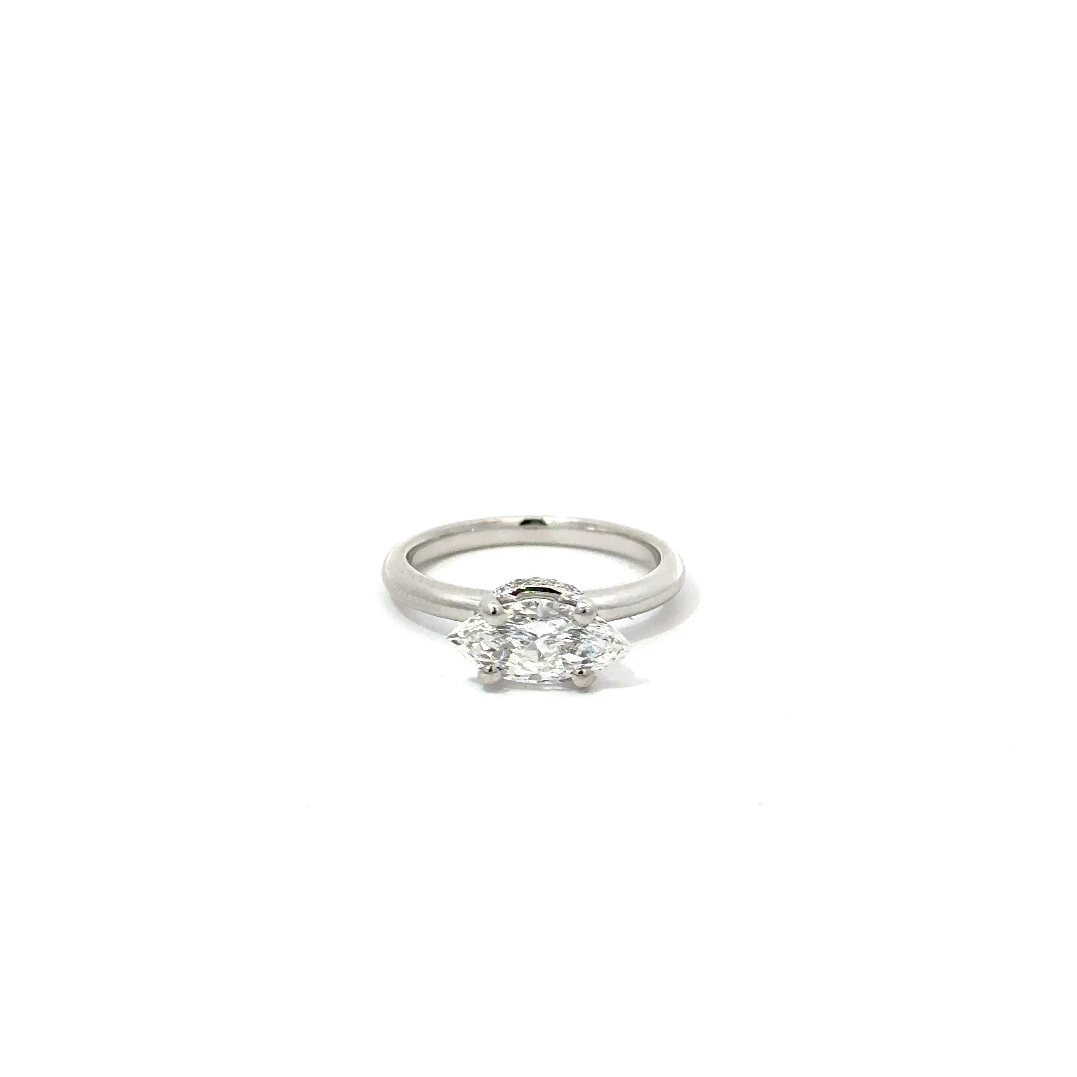 1.1ct Marquise Cut Lab Grown Diamond Ring Set In Platinum 950 With A Hidden Halo