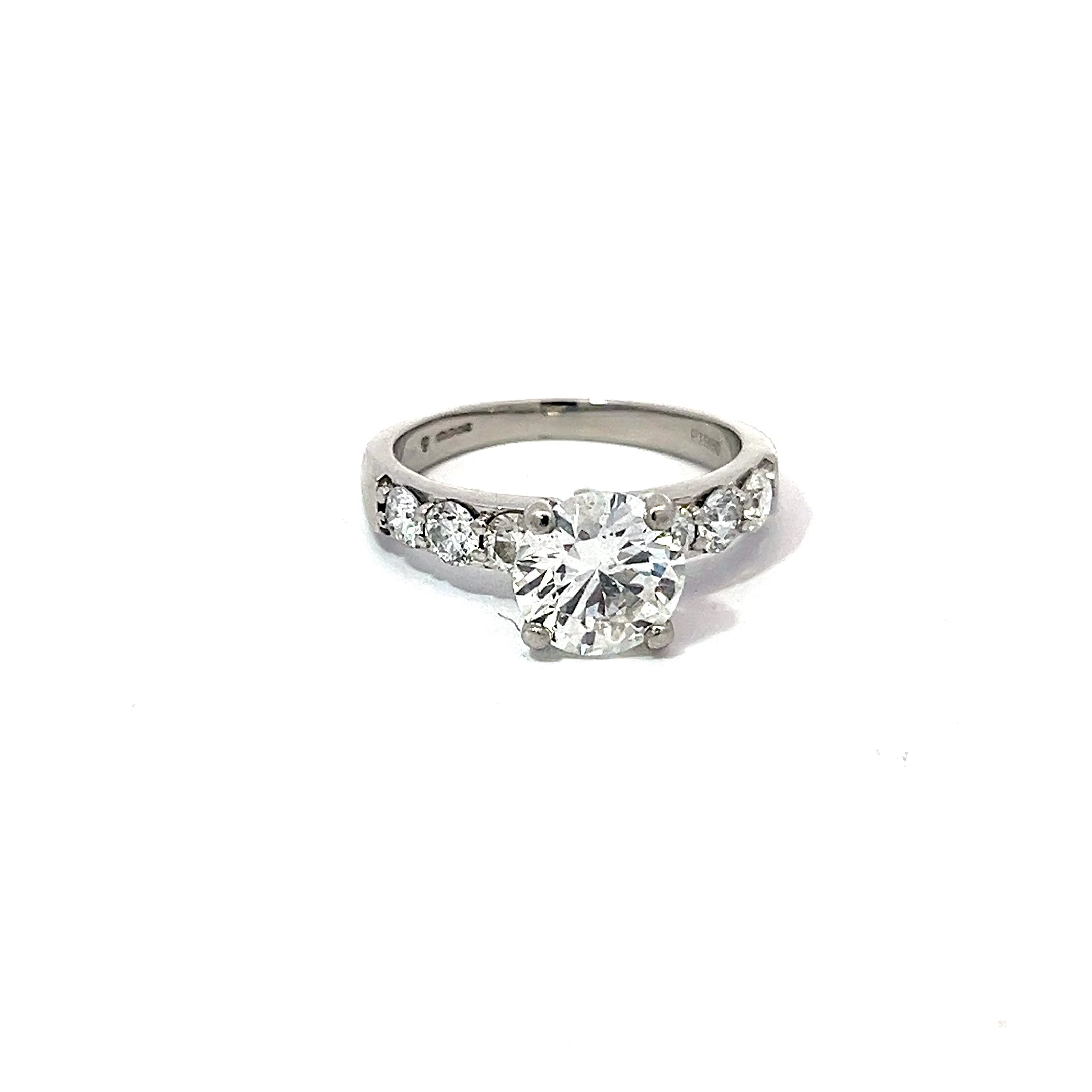 2.08ct Round Brilliant Cut Diamond Engagement Ring With Diamond Set Shoulders Set In Platinum