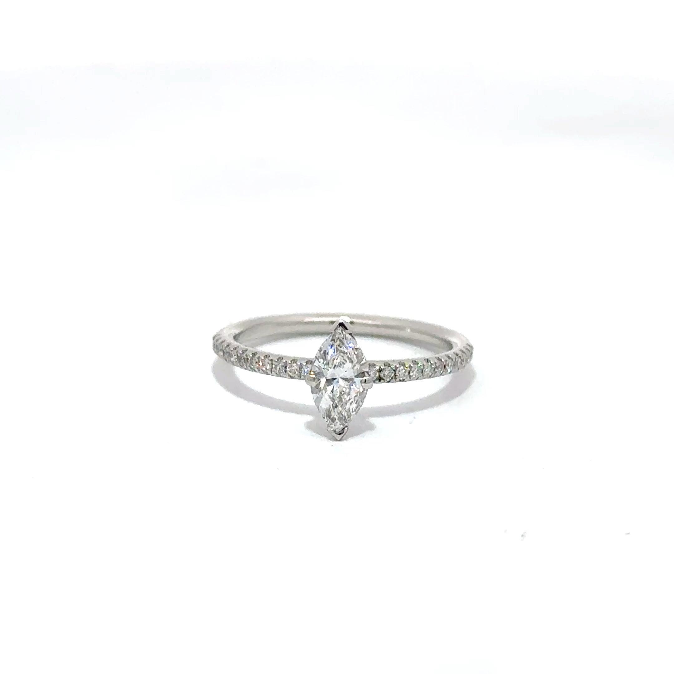 0.50ct Marquise Brilliant Cut Lab Grown Diamond Ring With Diamond Set Shoulders Set In Platinum 950