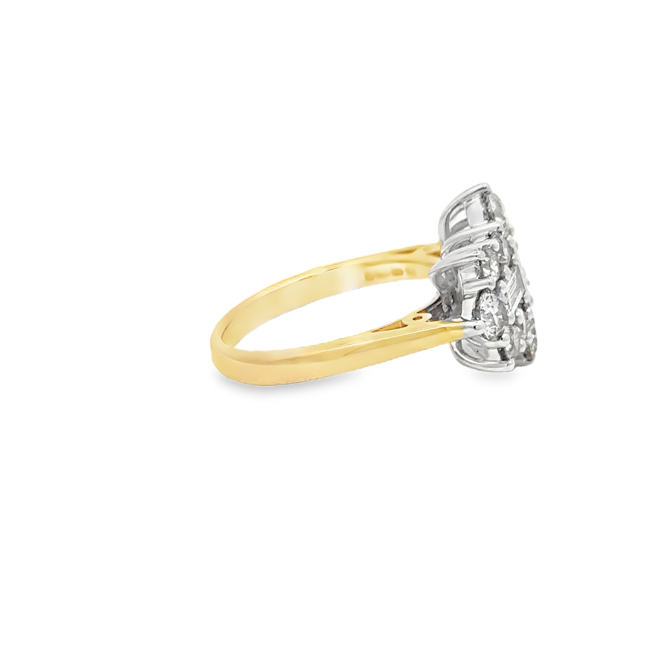 2.50ct Cluster Style Boat Ring Natural Diamonds Set In 9ct Yellow Gold