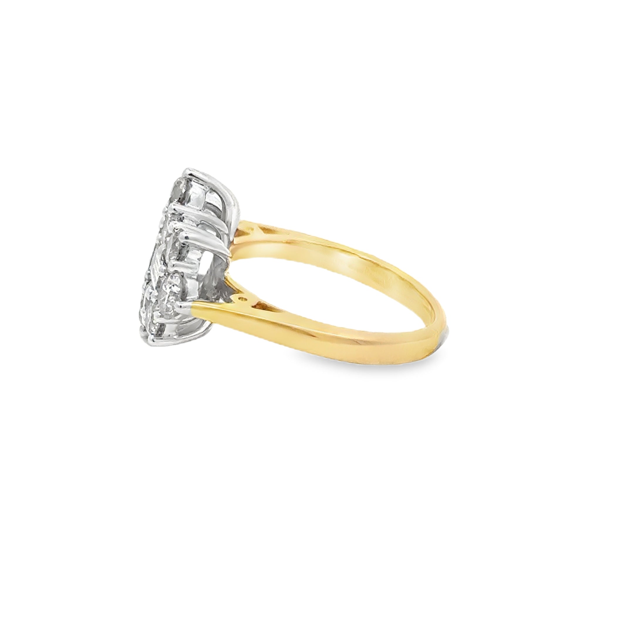 2.50ct Cluster Style Boat Ring Natural Diamonds Set In 9ct Yellow Gold