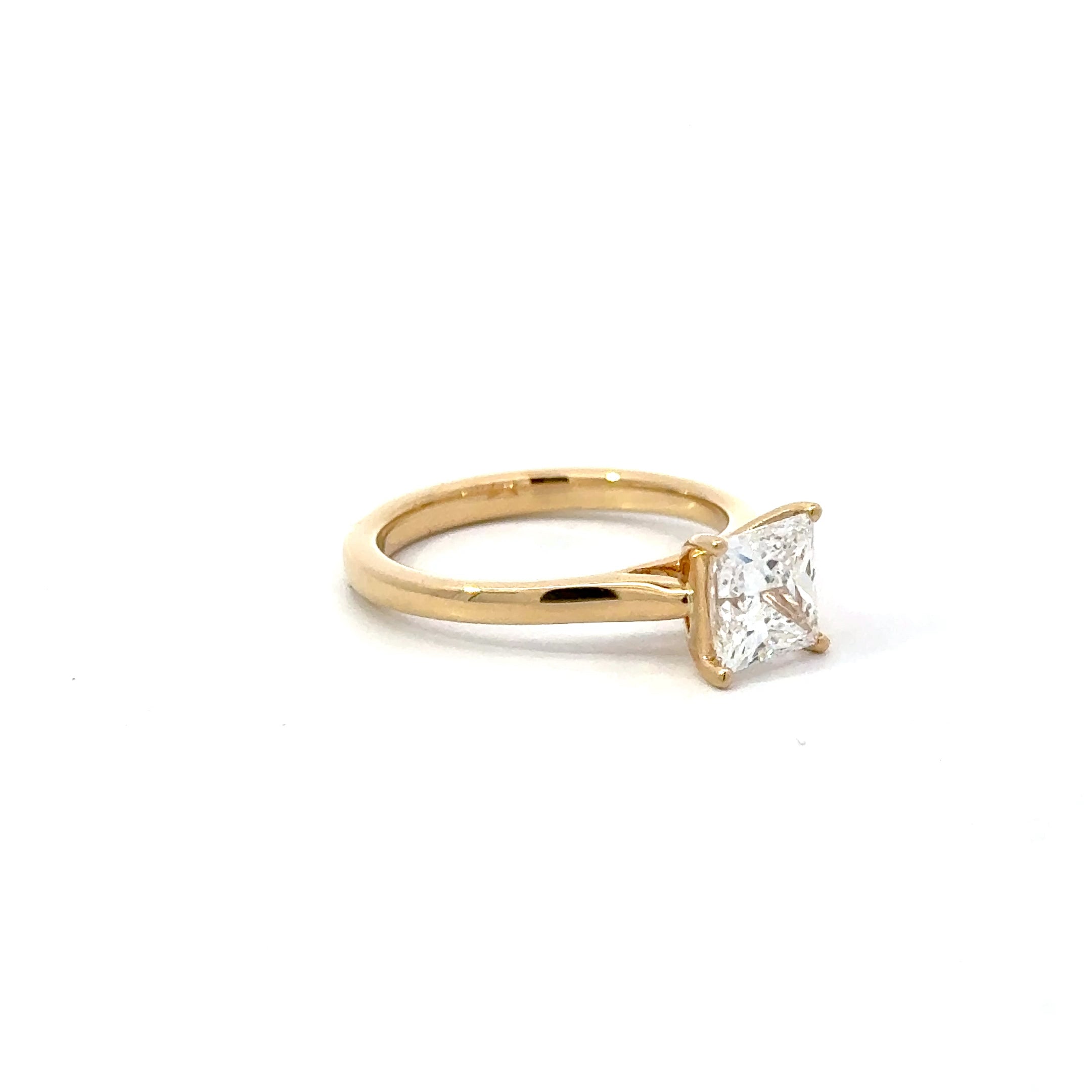 1.54ct Princess Cut Lab Grown Solitaire Ring Set in 18ct Yellow Gold