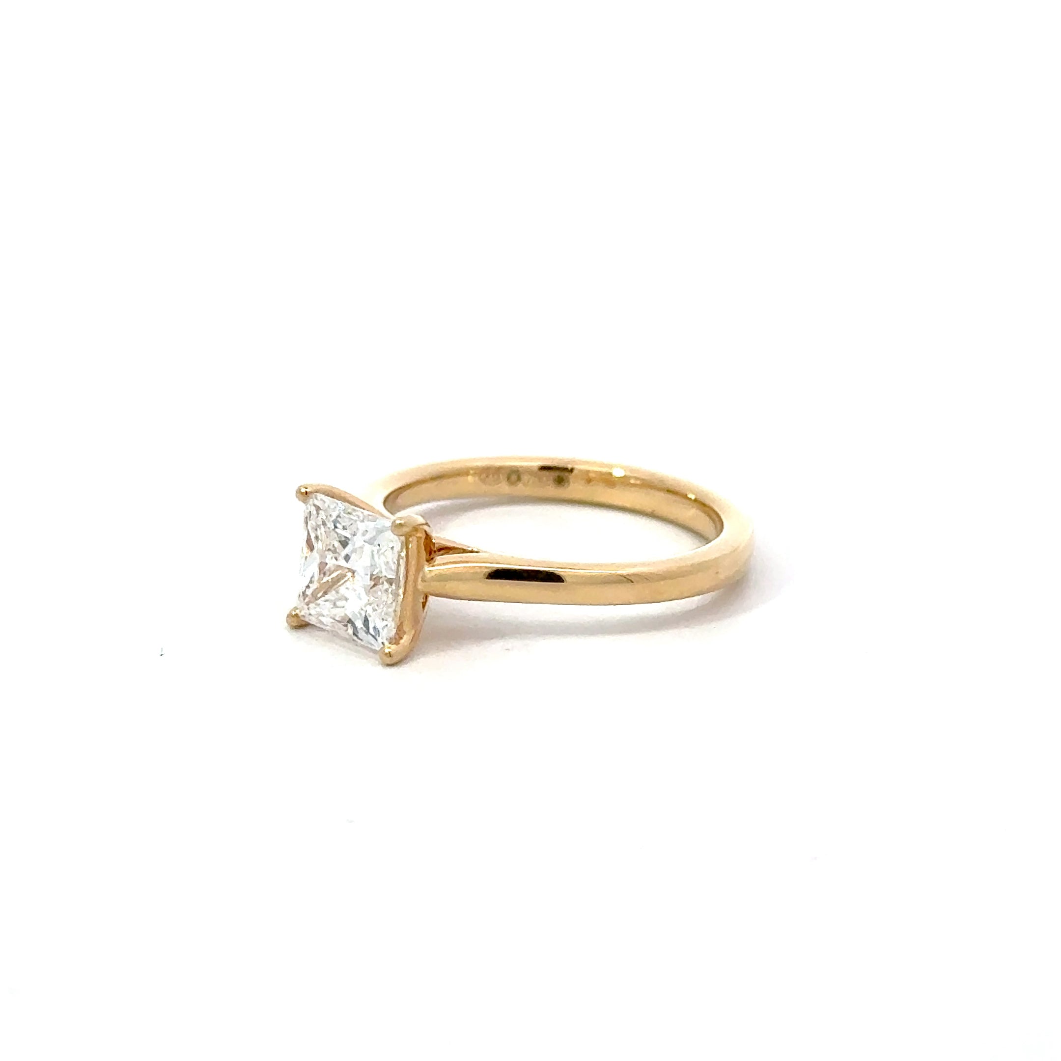 1.54ct Princess Cut Lab Grown Solitaire Ring Set in 18ct Yellow Gold