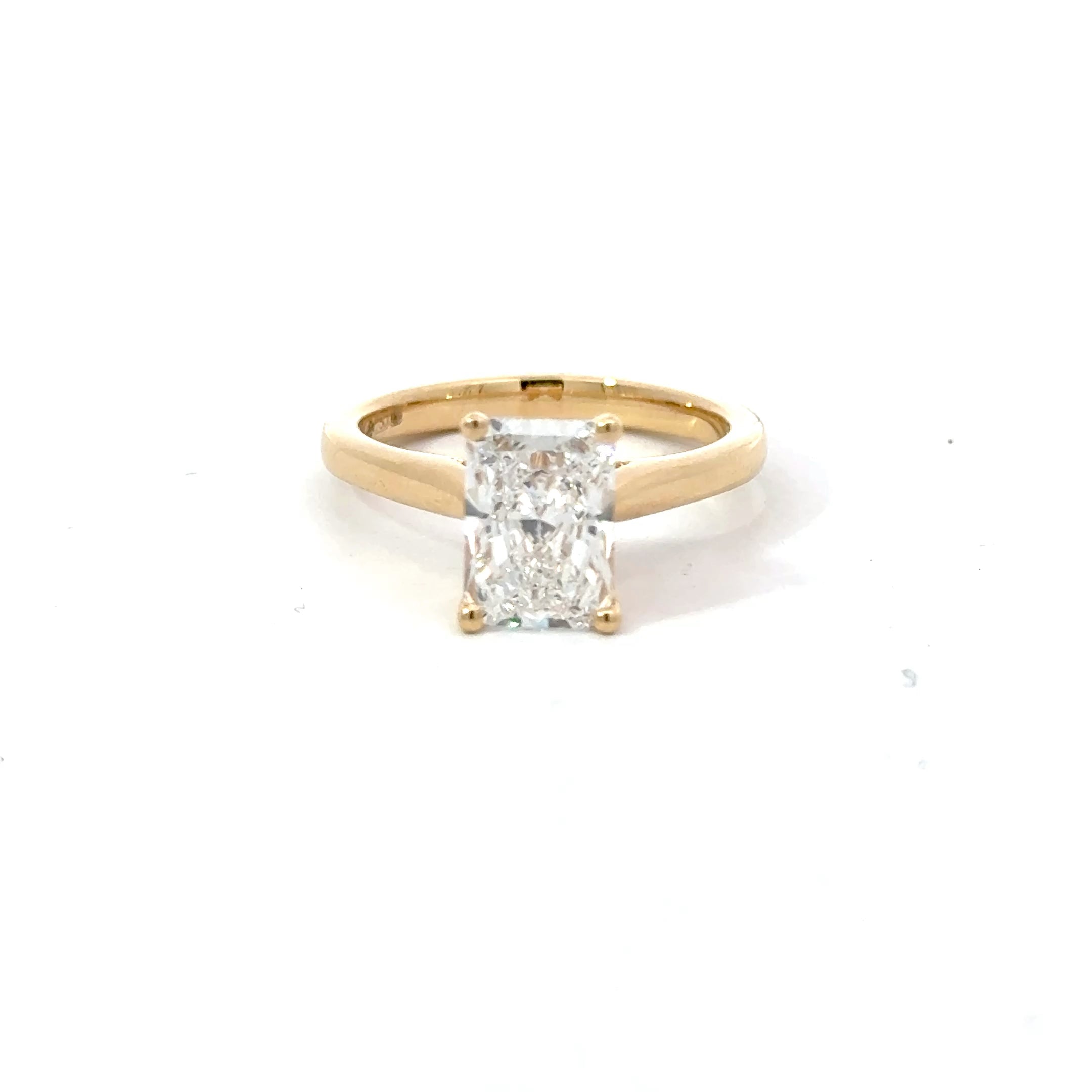 2.03ct Radiant Cut Lab Grown Diamond Solitaire Set in 18ct Yellow Gold
