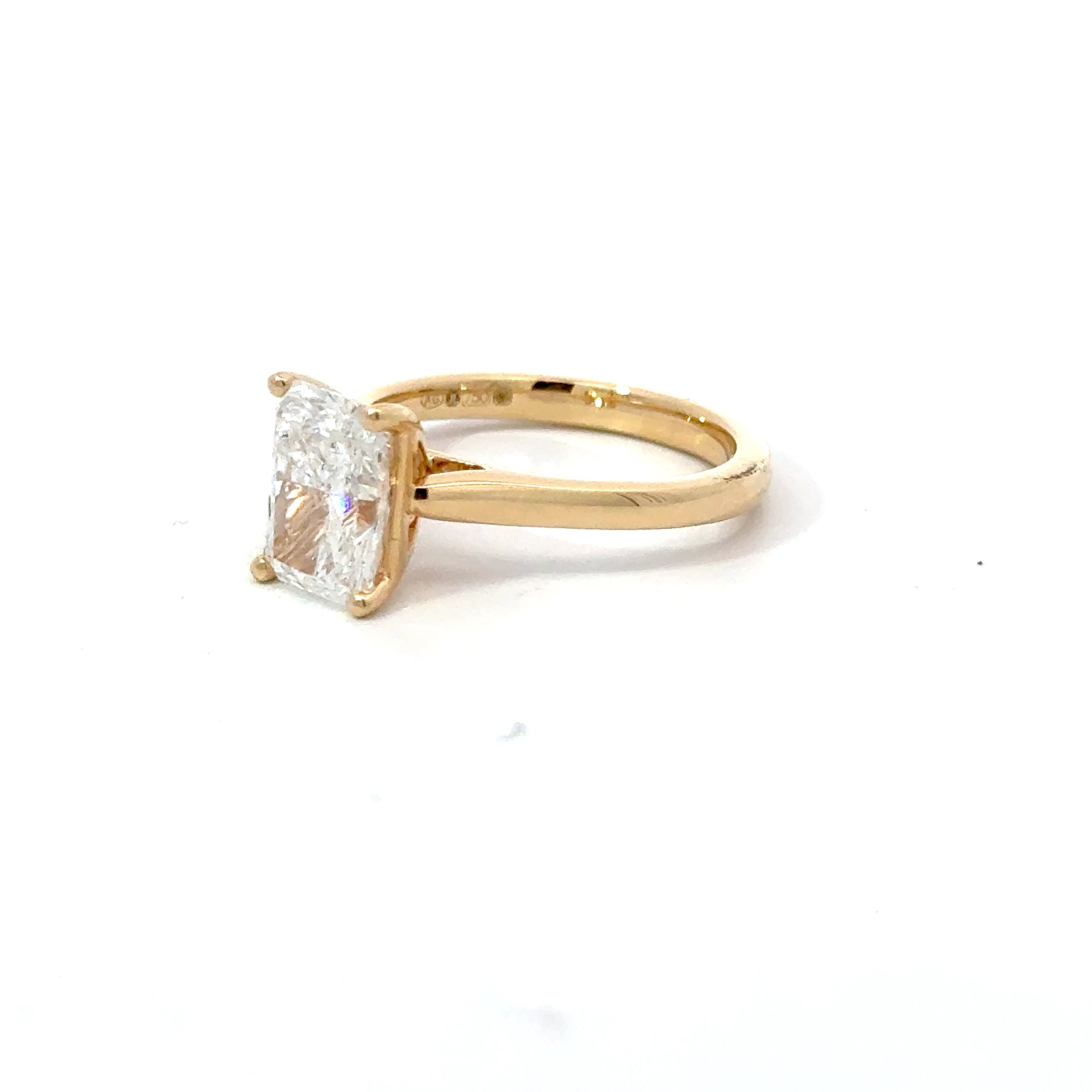 2.03ct Radiant Cut Lab Grown Diamond Solitaire Set in 18ct Yellow Gold