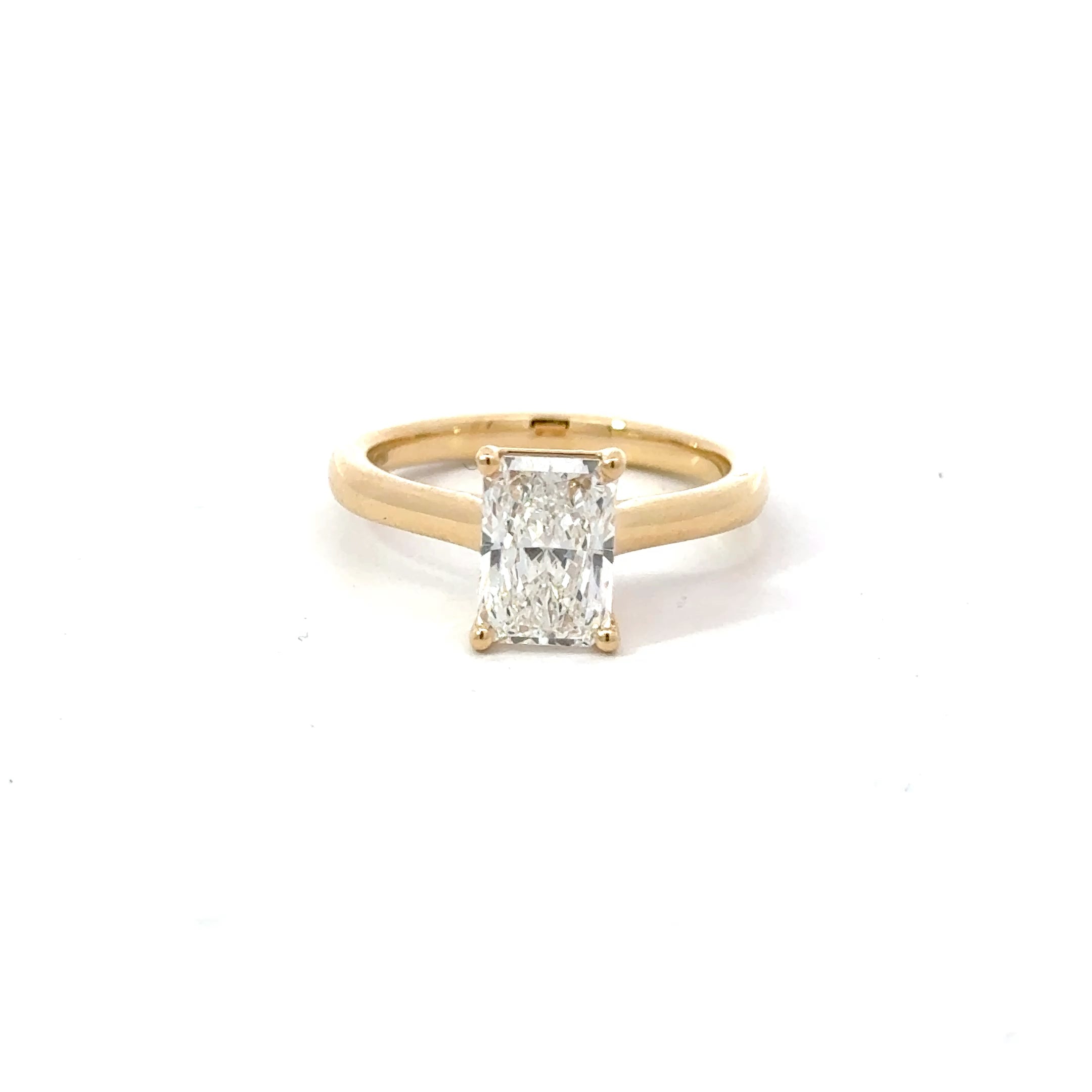 1.56ct Radiant Cut Lab Grown Diamond Solitaire Set in 18ct Yellow Gold