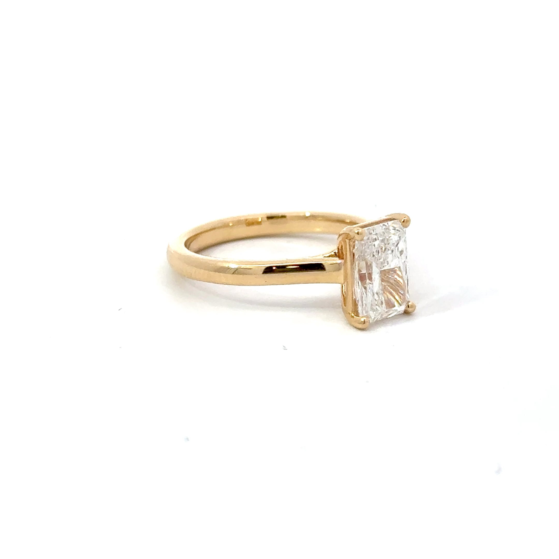 1.56ct Radiant Cut Lab Grown Diamond Solitaire Set in 18ct Yellow Gold