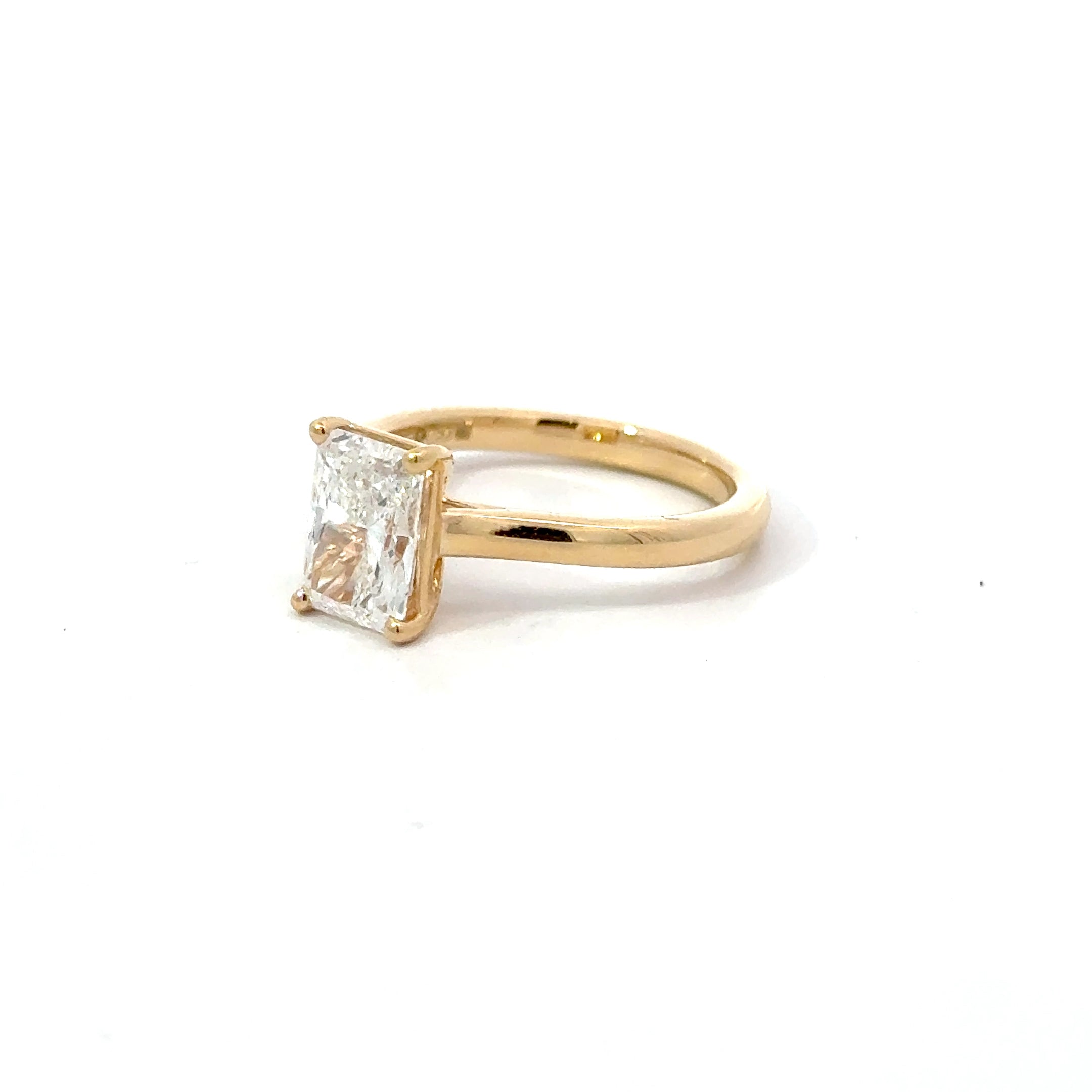 1.56ct Radiant Cut Lab Grown Diamond Solitaire Set in 18ct Yellow Gold