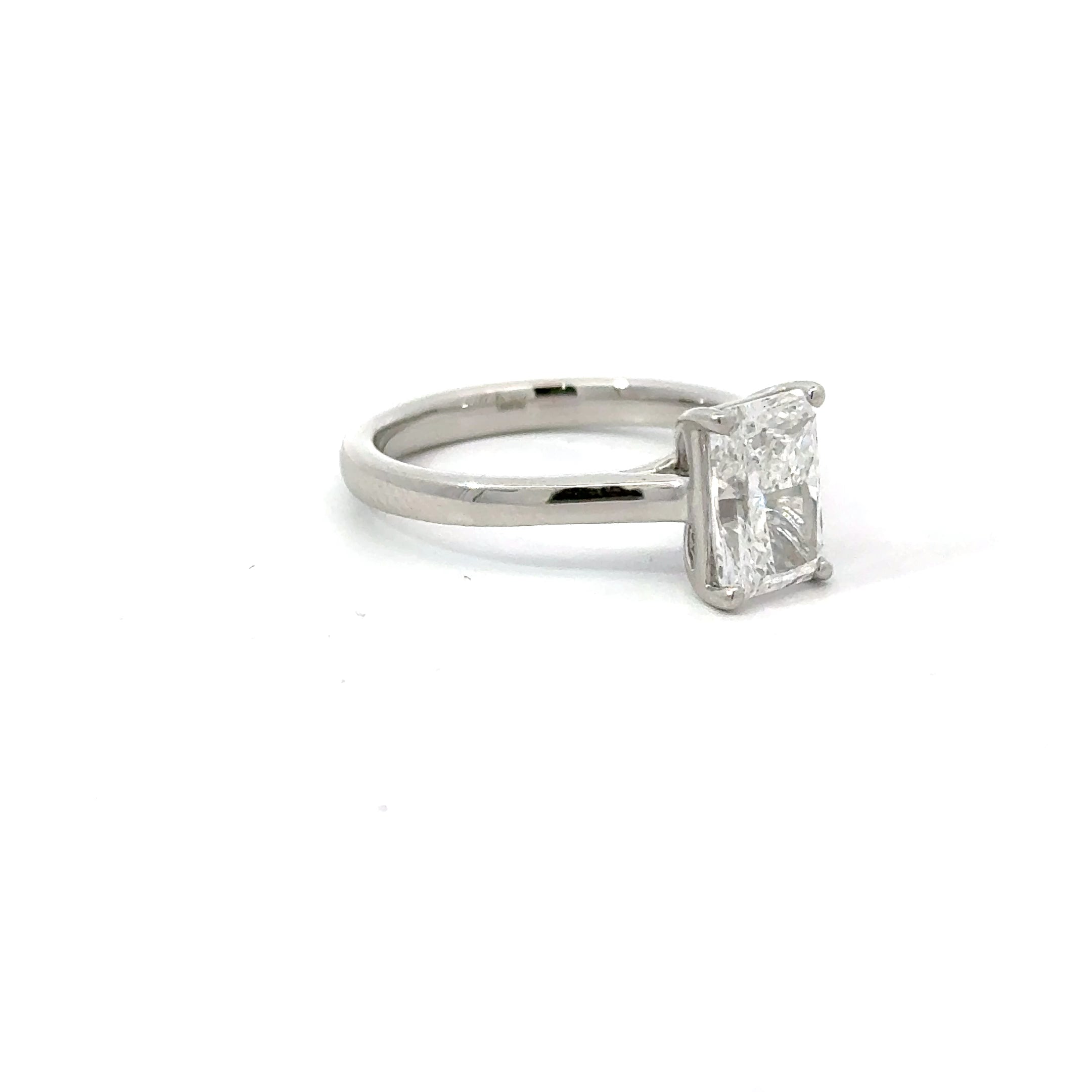 2.03ct Radiant Cut Lab Grown Diamond Solitaire Ring Set in Platinum