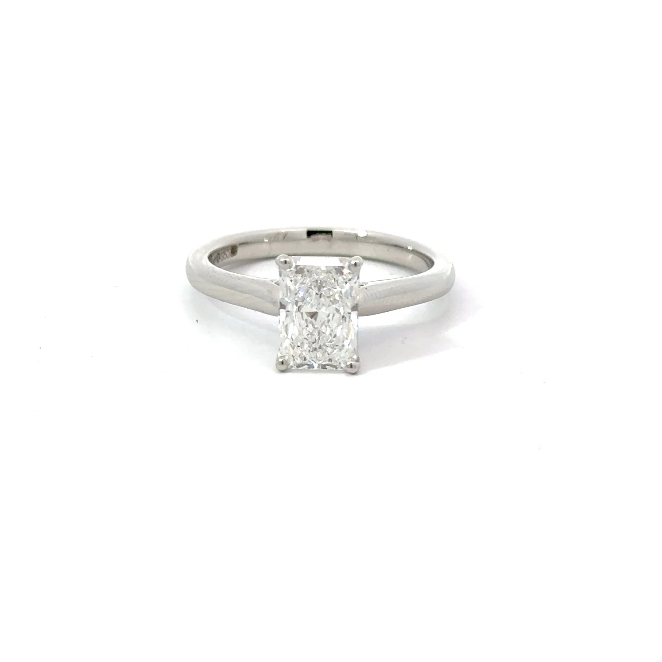 1.57ct Radiant Cut Lab Grown Diamond Solitaire Ring Set in Platinum