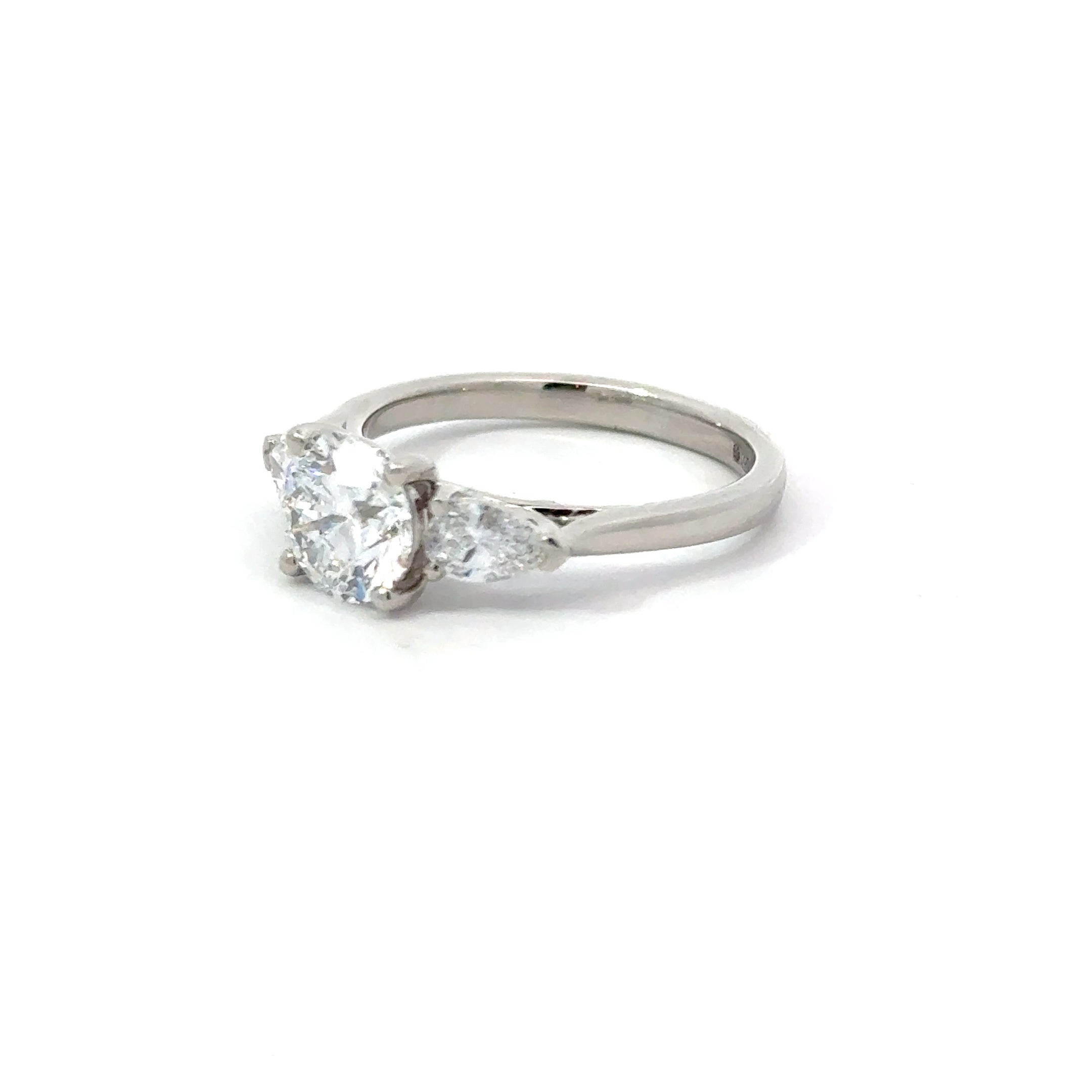 2.01ct Round & Pear Brilliant Cut Lab Grown Diamond 3 Stone Ring Set in Platinum