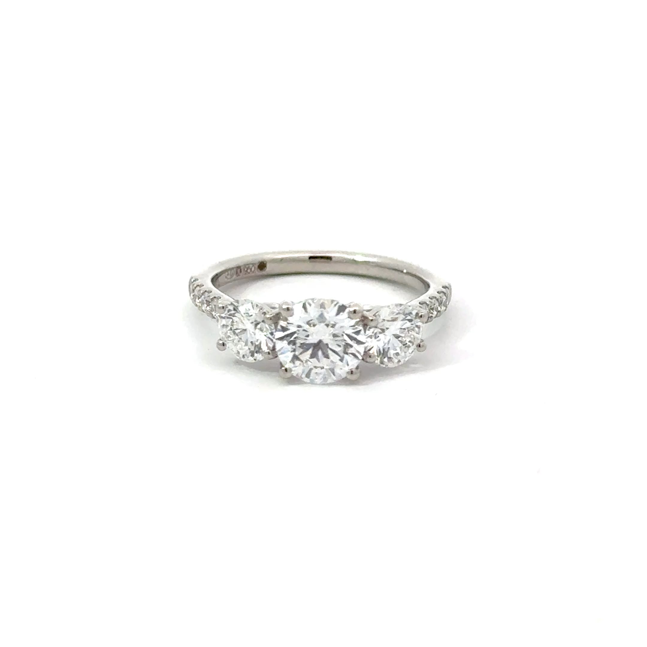 1.96ct Round Brilliant Cut Lab Grown Diamond 3 Stone Ring Set In Platinum
