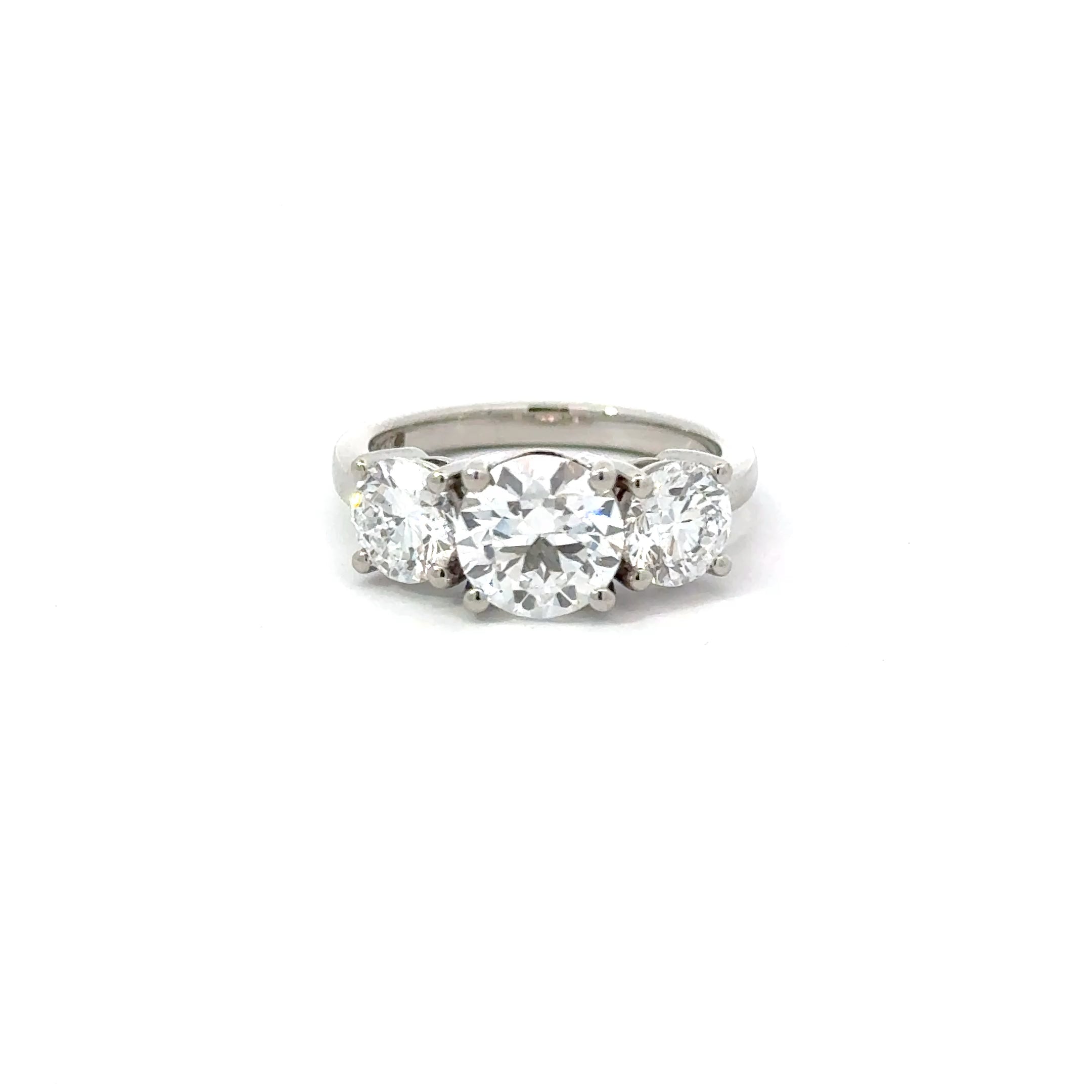 2.92ct Round Brilliant Cut Lab Grown Diamond 3 Stone Ring Set In Platinum