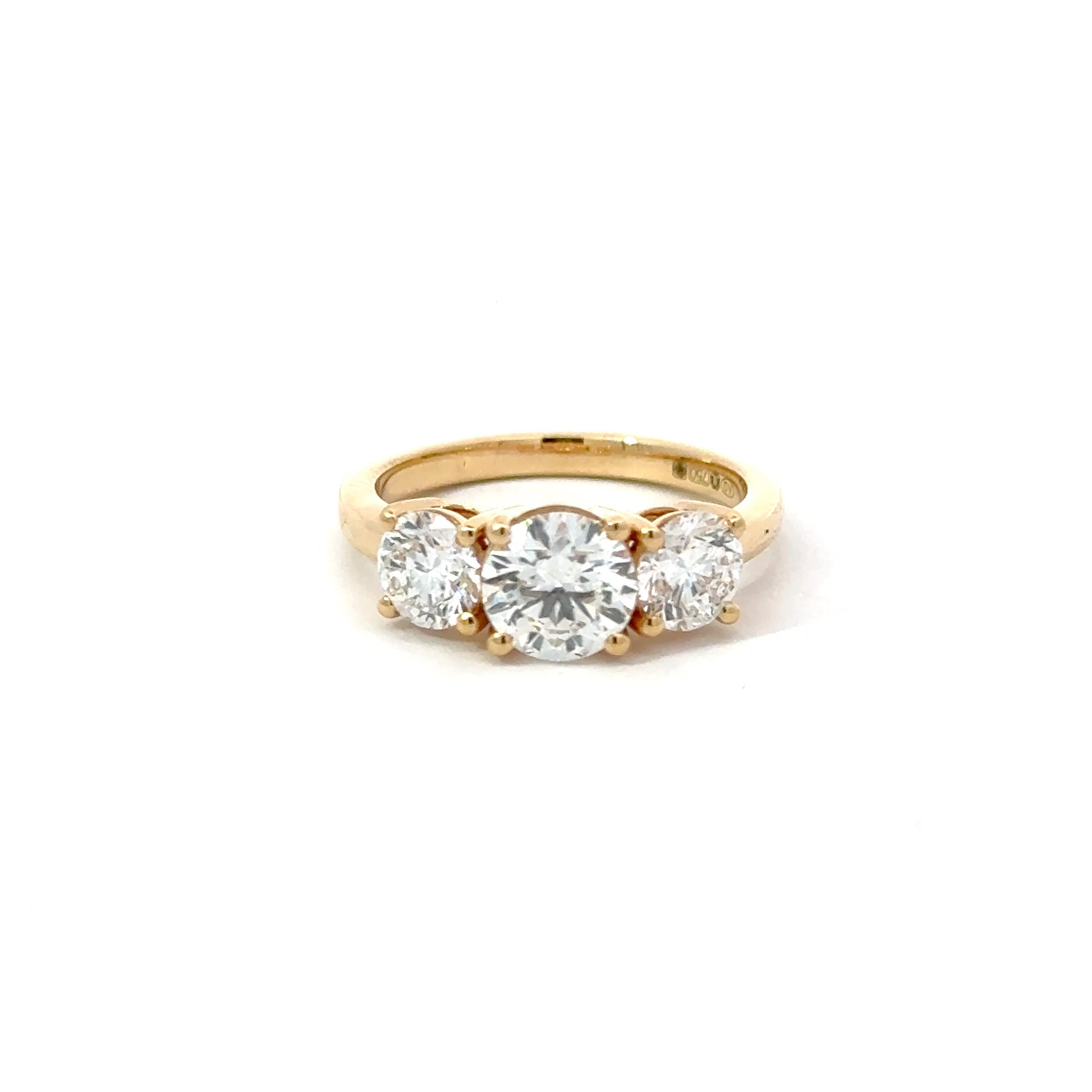 2.02ct Round Brilliant Cut Lab Grown Diamond 3 Stone Set in 18ct Yellow Gold