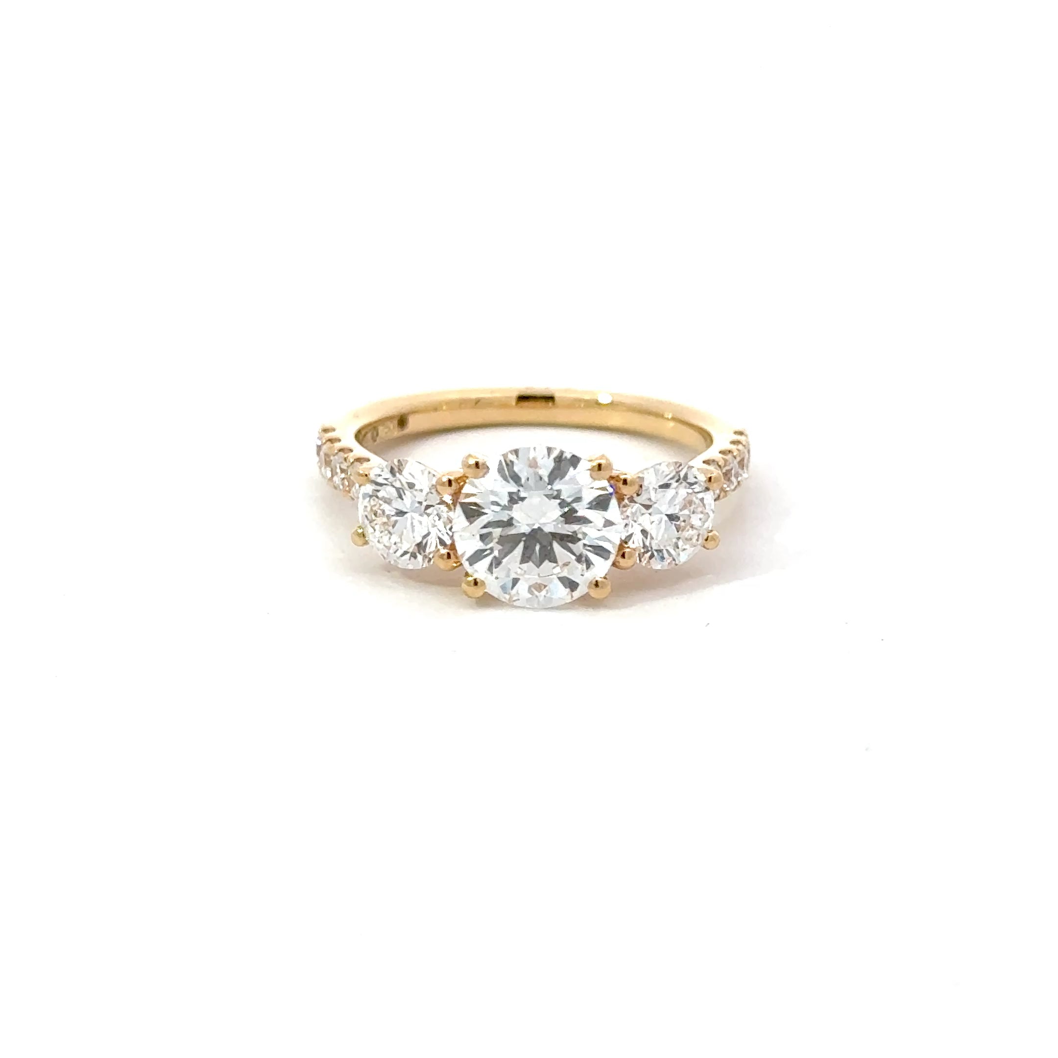 2.80ct Round Brilliant Cut Lab Grown Diamond 3 Stone Ring Set In 18ct Yellow Gold