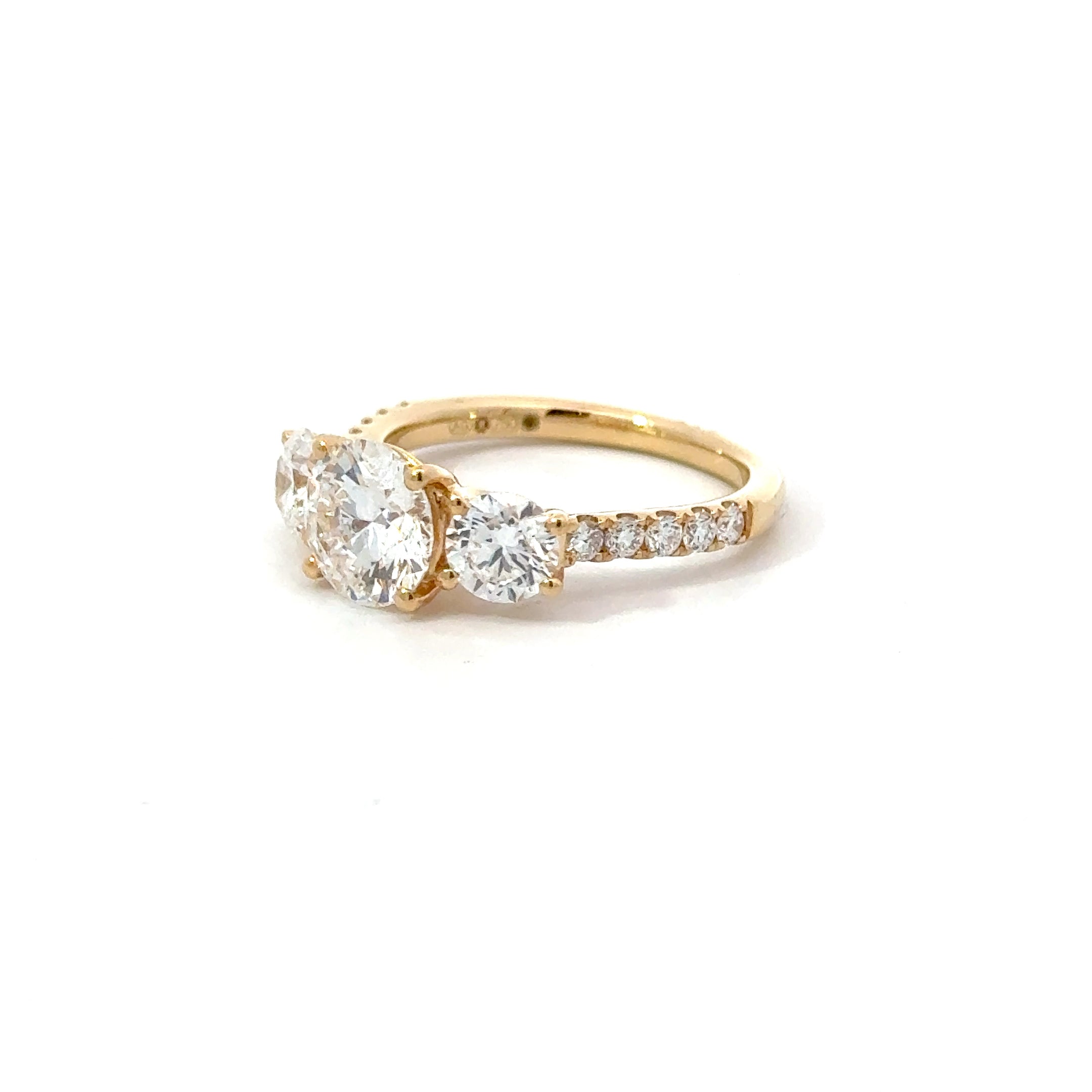 2.80ct Round Brilliant Cut Lab Grown Diamond 3 Stone Ring Set In 18ct Yellow Gold