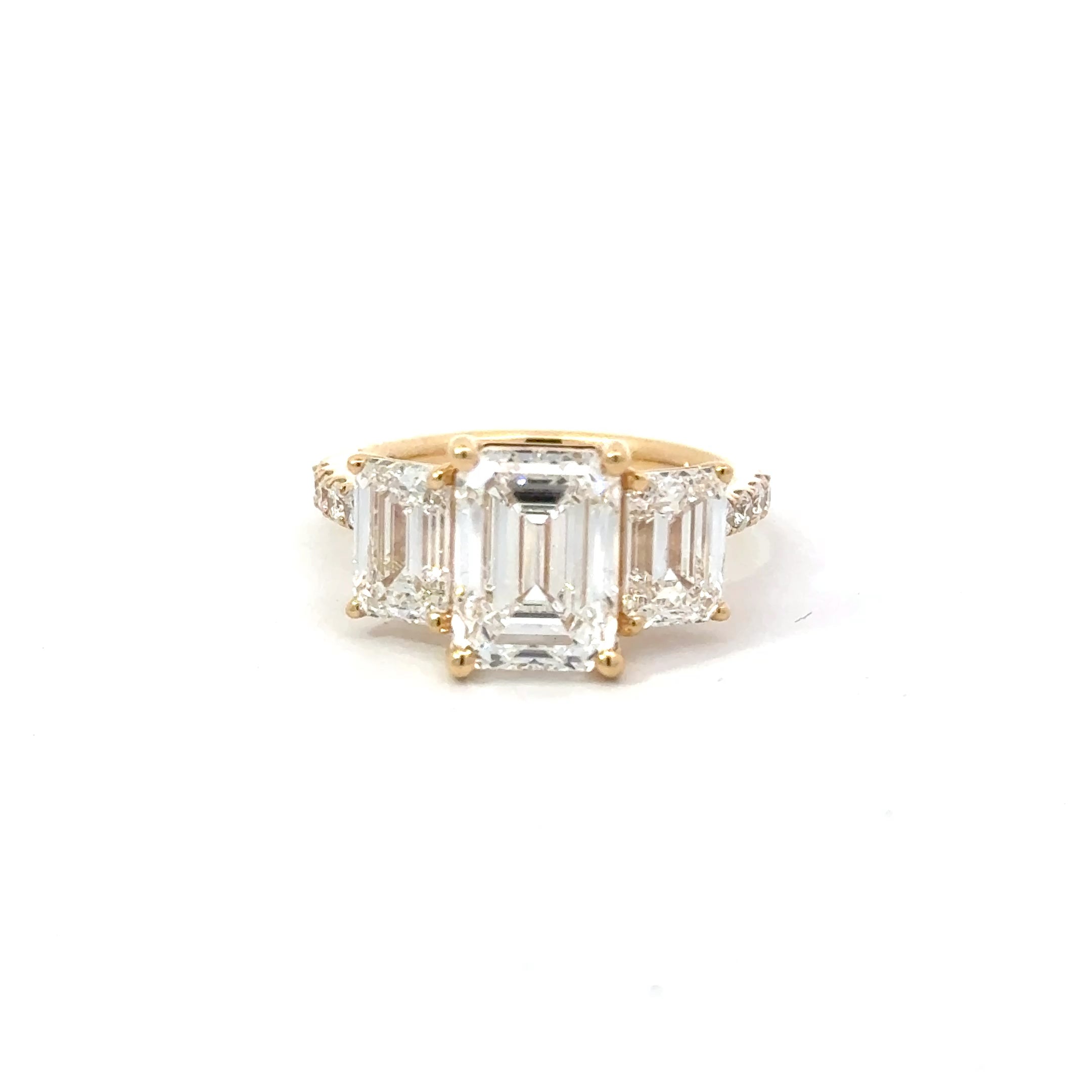 5.40ct Emerald Cut Lab Grown Diamond 3 Stone Set in 18ct Yellow Gold