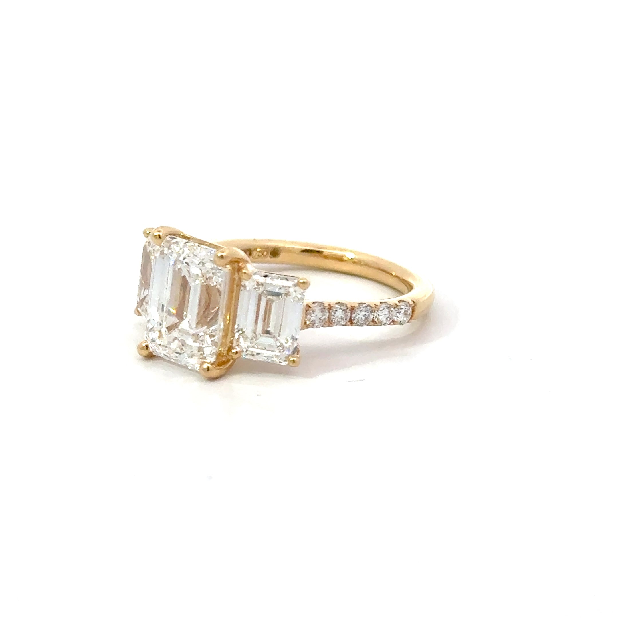 5.40ct Emerald Cut Lab Grown Diamond 3 Stone Set in 18ct Yellow Gold