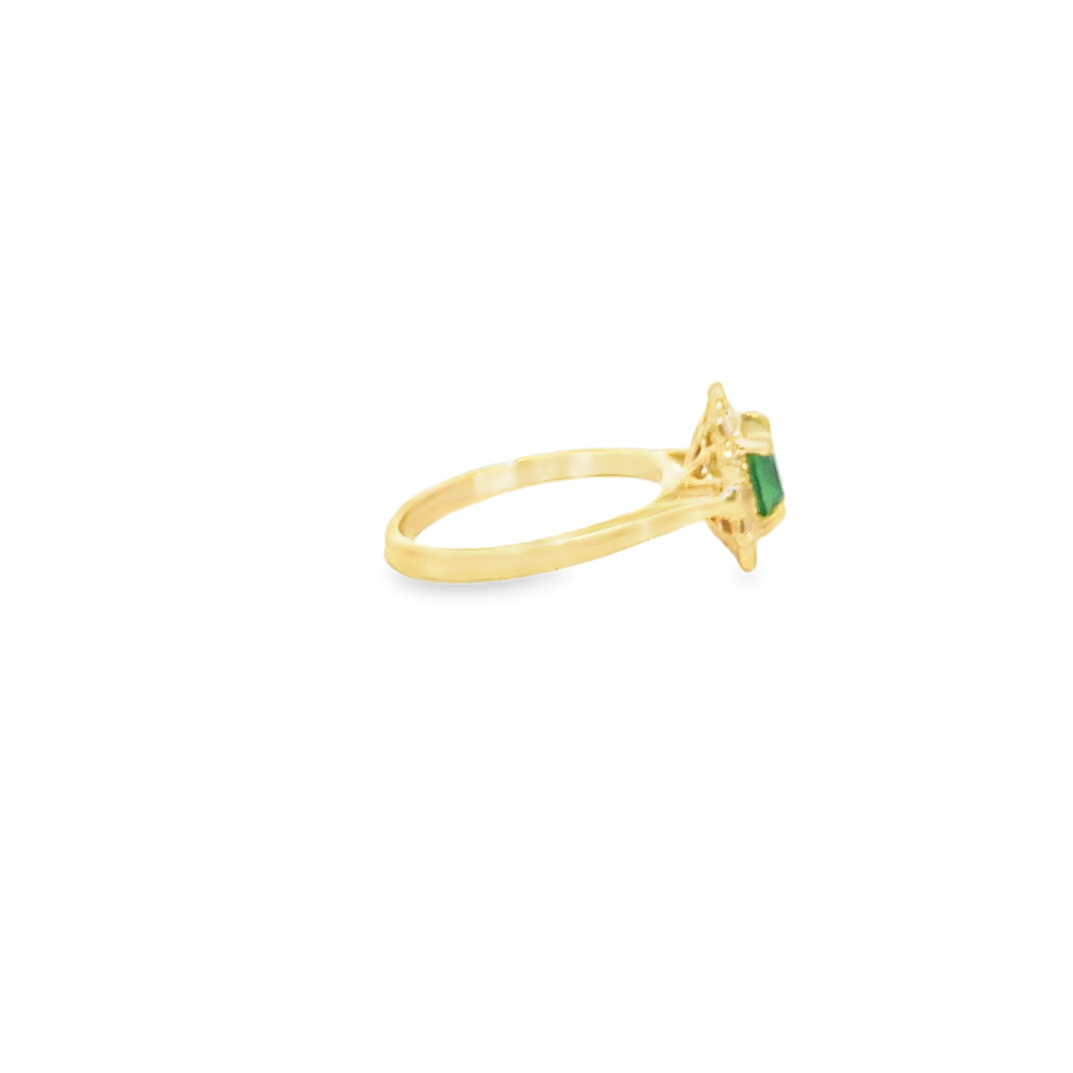 1.25ct Cushion Lab Grown Emerald With 0.17ct Diamond Halo Set in 18ct Yellow Gold