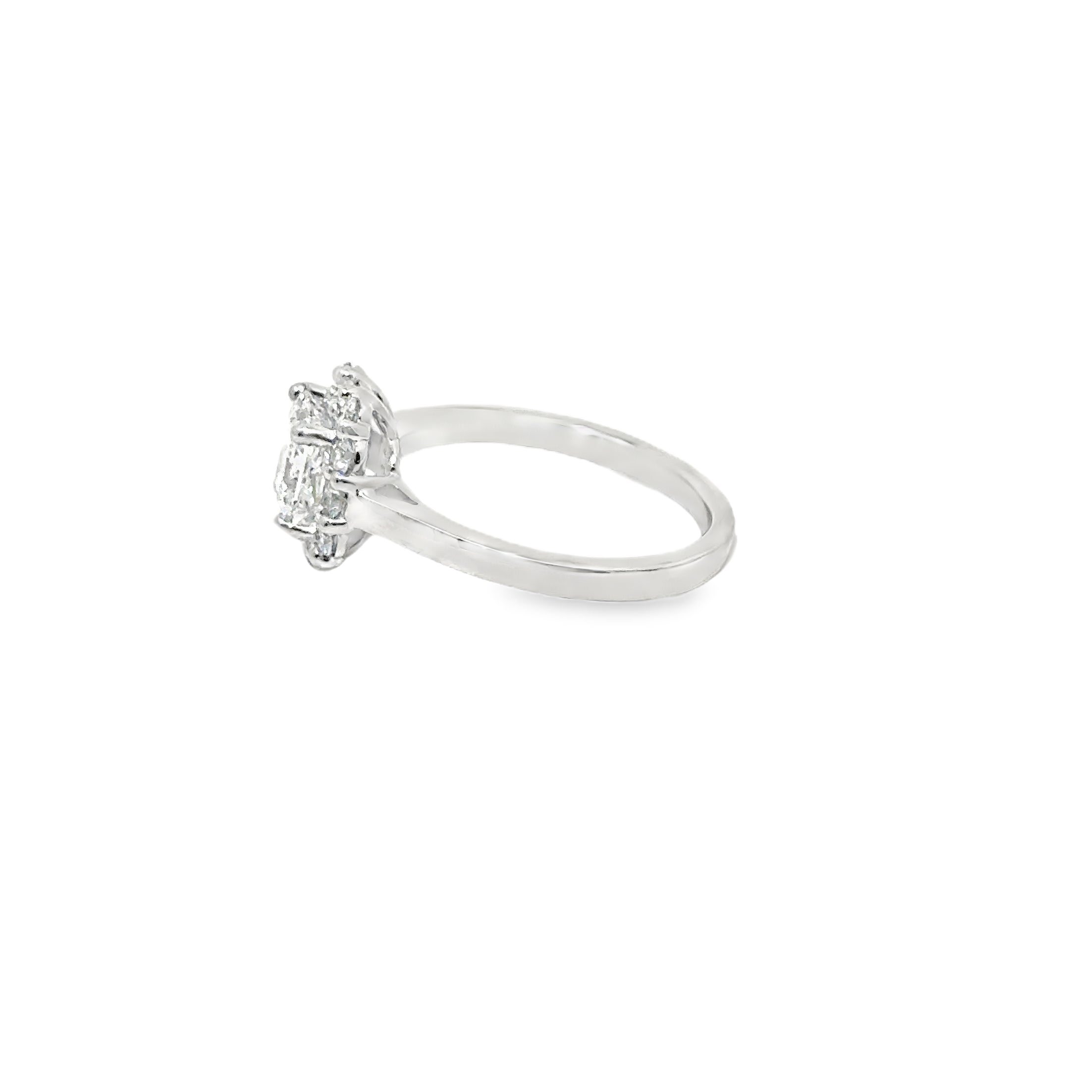1.24ct Princess Cut Lab Grown Diamond Ring With a Diamond Halo Set in Platinum