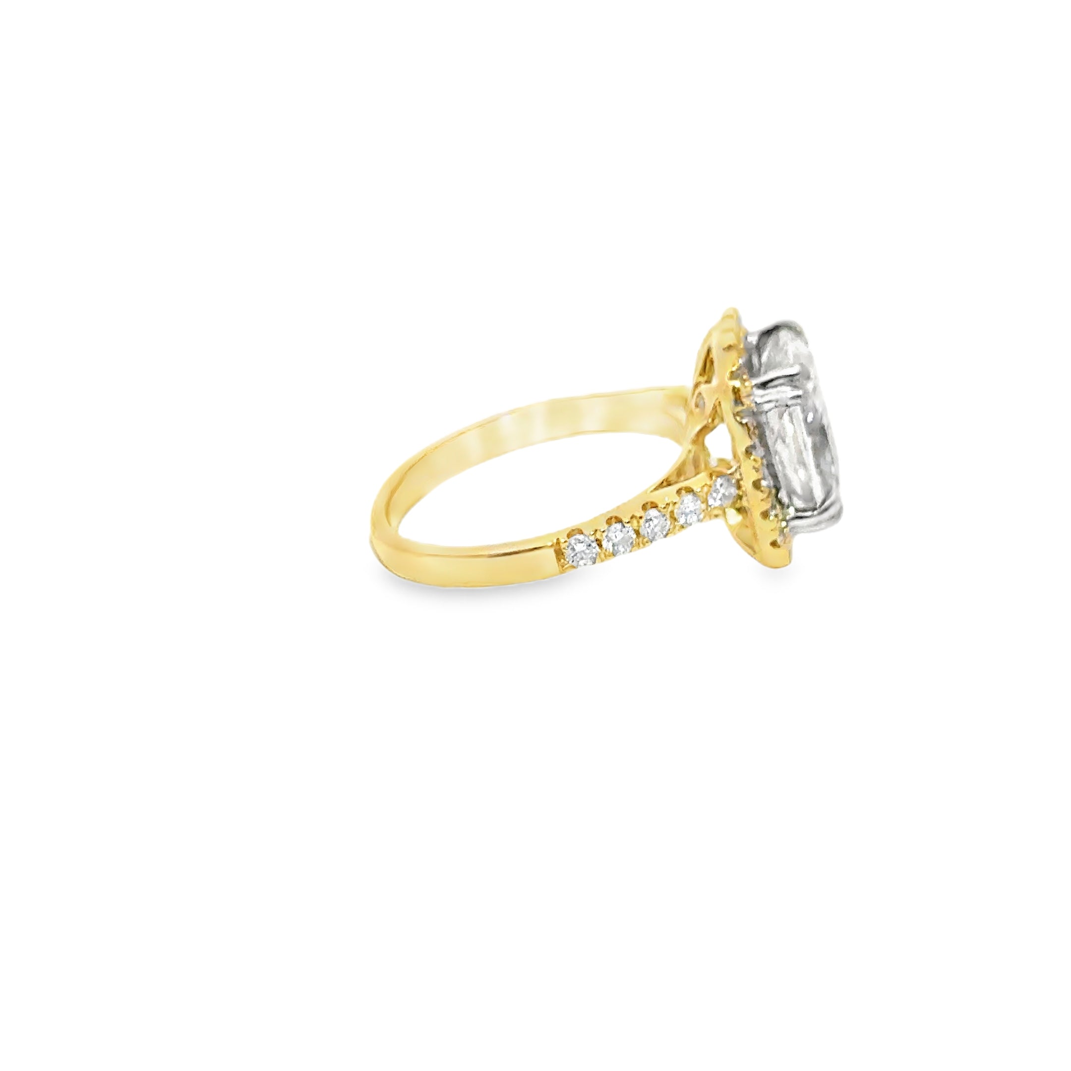 2.85ct Cushion Brilliant Cut Lab Grown Diamond with a Diamond Halo Set in 18ct Yellow Gold
