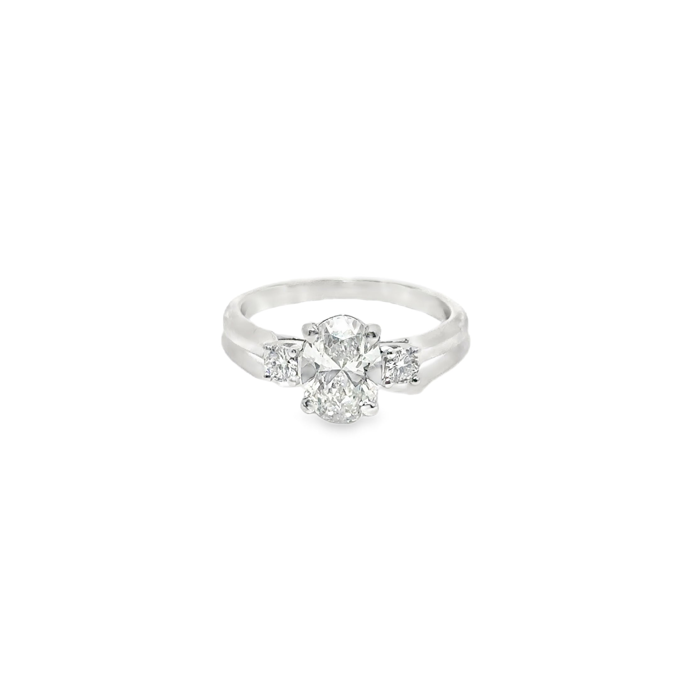 1.56ct Oval & Round Brilliant Cut Lab Grown Diamond 3 Stone Ring Set in 18ct White Gold