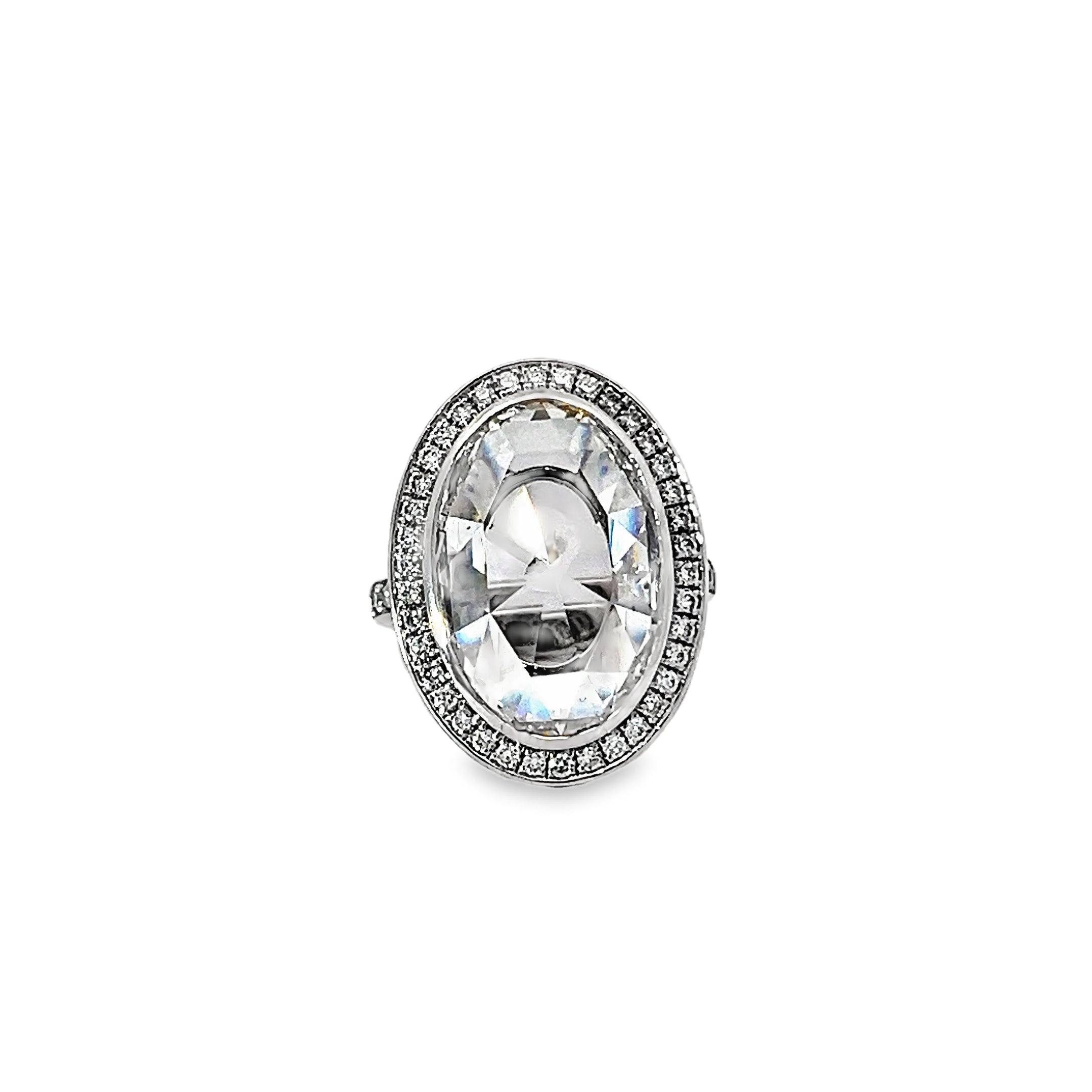 9.08ct Lab Grown Oval Rose Cut Diamond Engagement Ring Bezel Set In Platinum