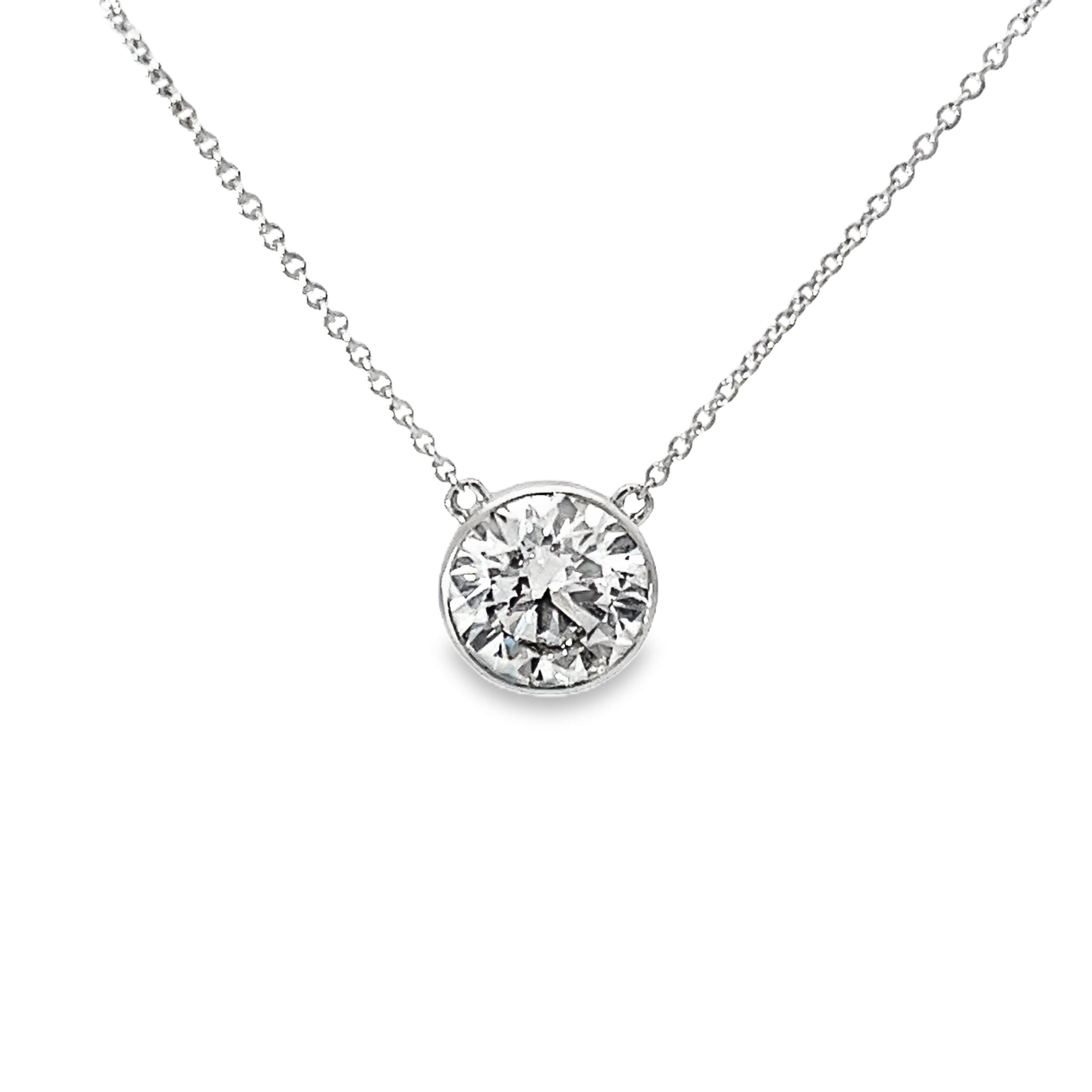 4.33ct Lab Grown Round Brilliant Cut Diamond Necklace Bezel Set In Platinum