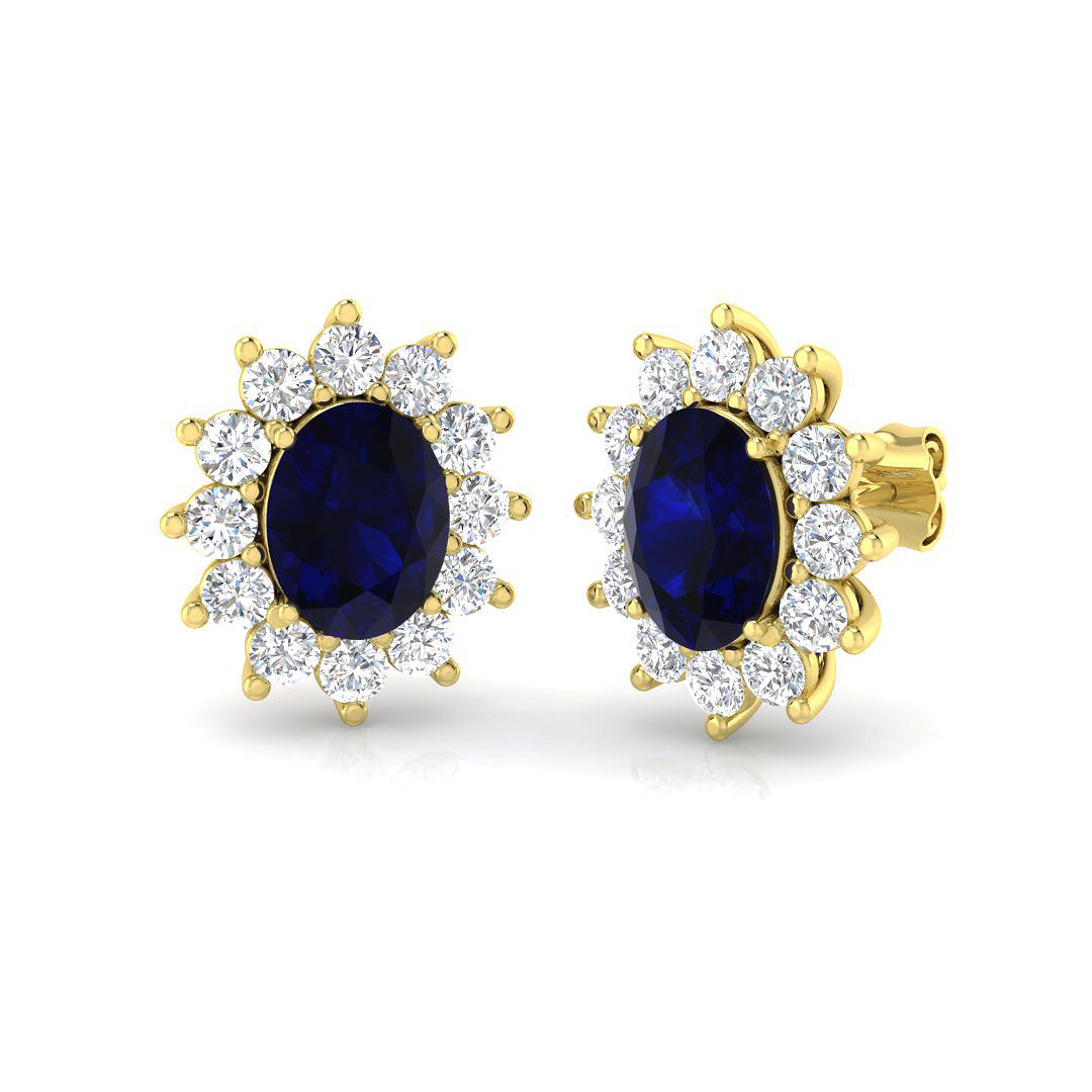 9ct Yellow Gold 7.01ct Laboratory Grown Lab Blue Sapphire Earrings
