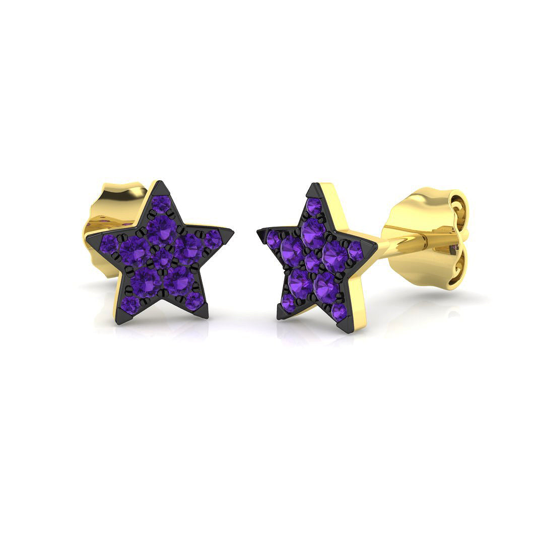 9ct Yellow Gold 0.14ct Purple Diamond Earrings